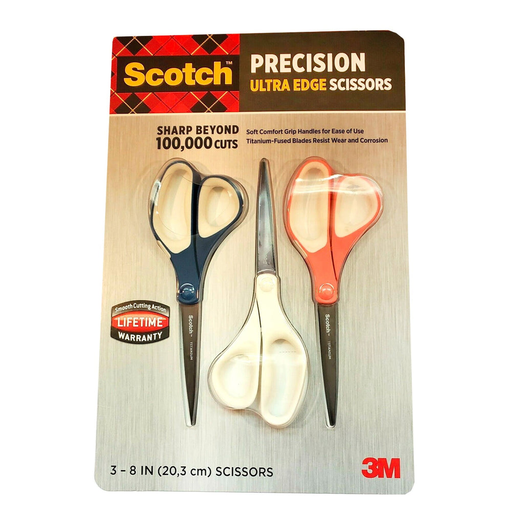 Scotch Precision Titanium Fused Scissors, 8", Assorted, 3 Count, 3 Pack