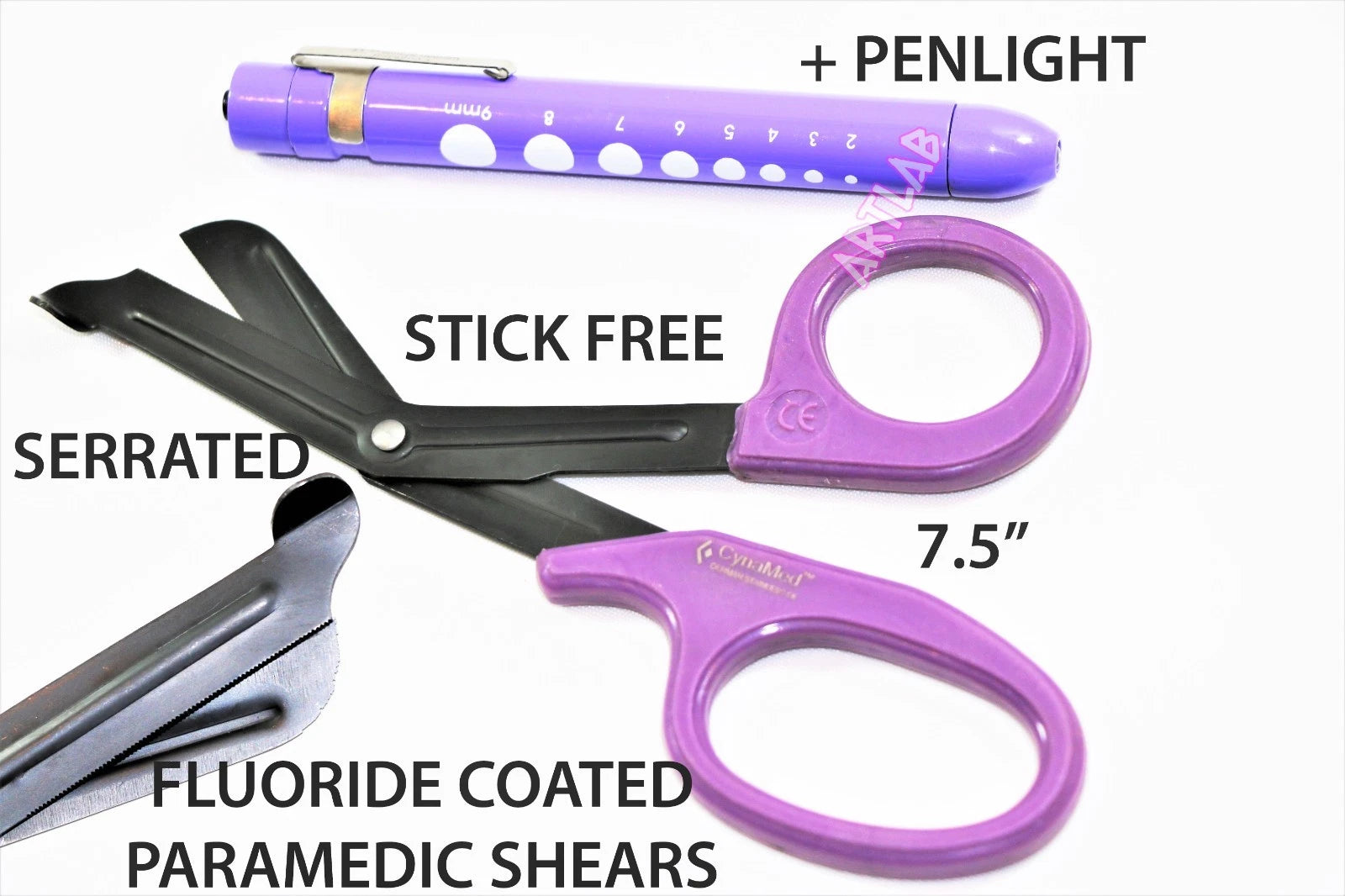 Serrated Fluoride Coated Bandage Utility Shears 7.5" With 1 Reusable Penlight