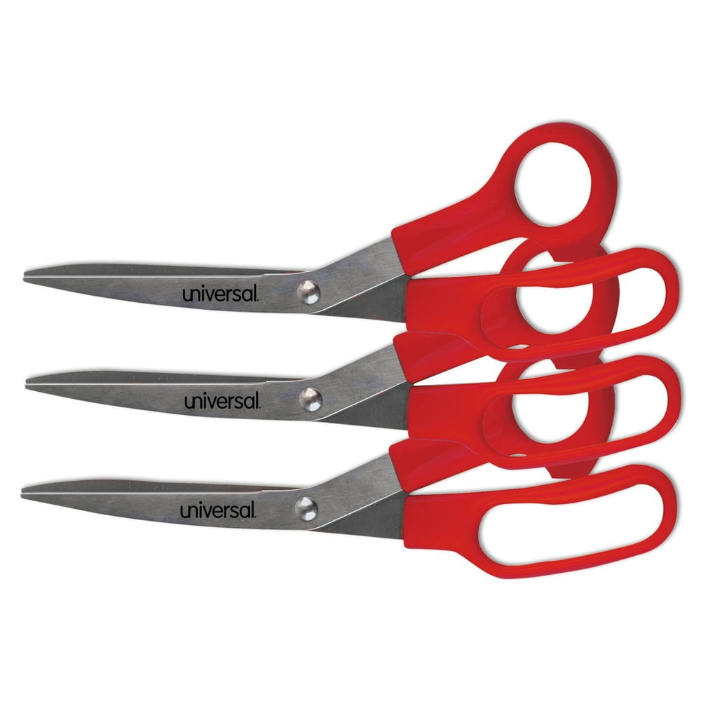 Universal UNV92019 7.75 in. Long 3 in. Cut Length General Purpose Stainless Steel Scissors - Red Offset Handles (3/Pack)