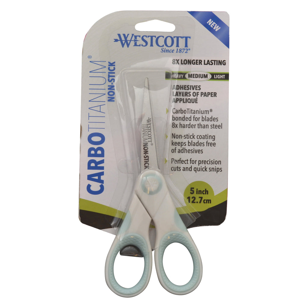 Westcott Carbo Titanium, Non-Stick Scissors, 5", for Craft, White/Blue, 1-Count