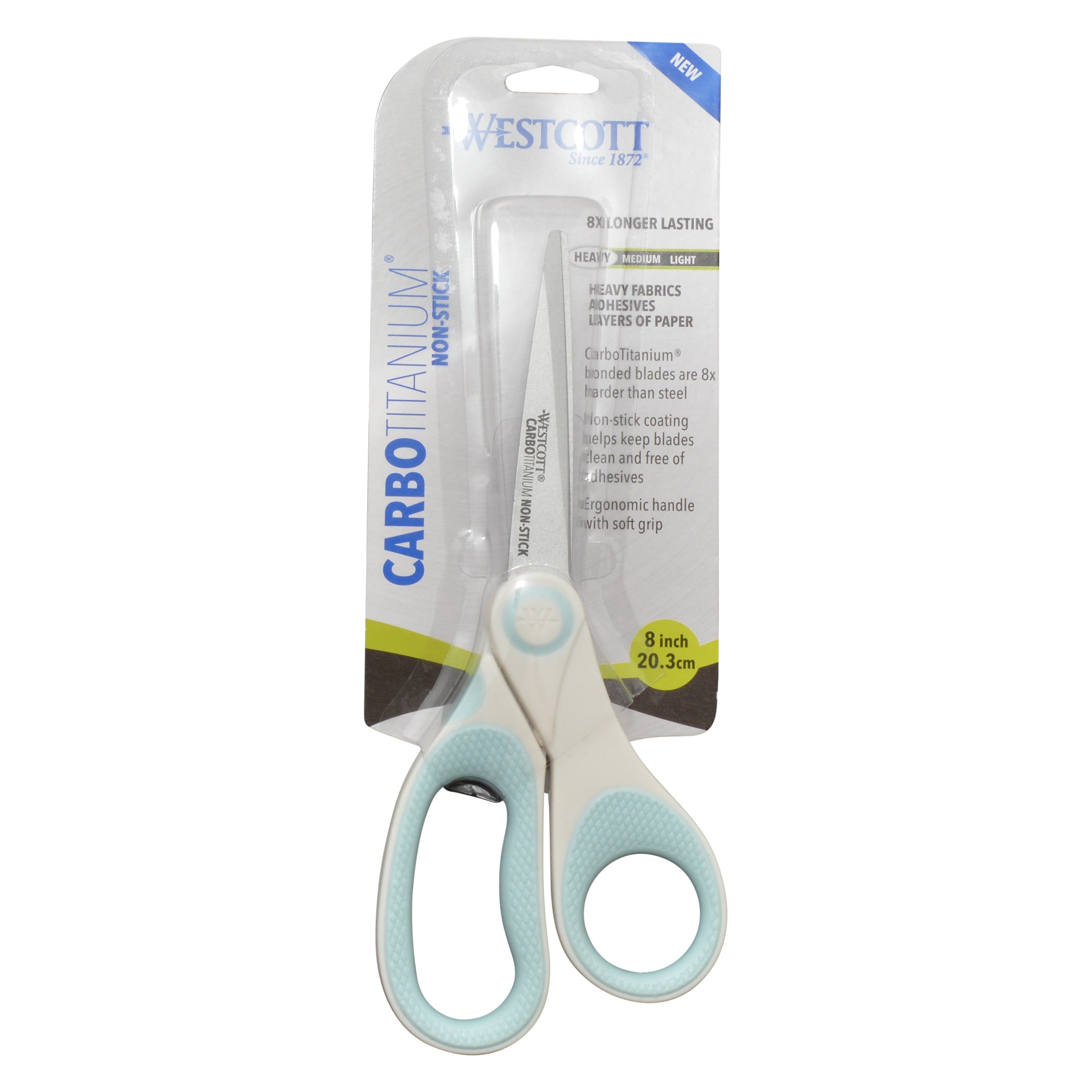 Westcott Carbo Titanium, Non-Stick Scissors, 8", for Craft, White/Blue, 1-Count