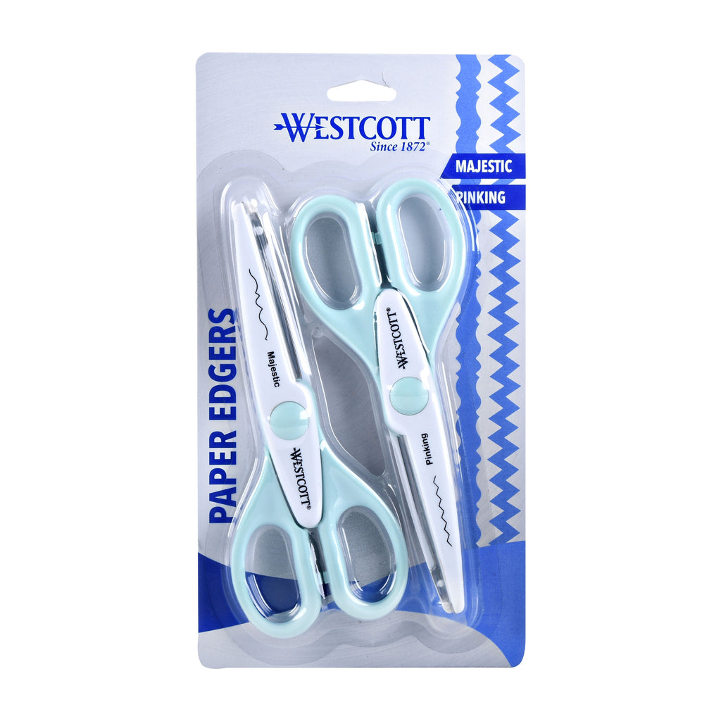 Westcott Crafting Scissors, Paper Edging, 6", Majestic/Pinking Patterns, for Craft, Blue/White, 2-Pack