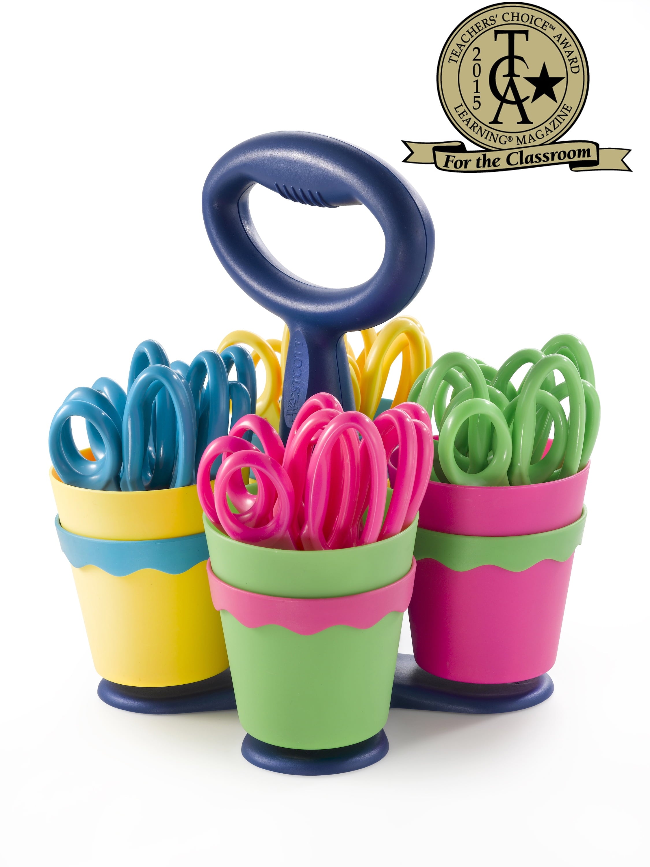 Westcott 5" Kids Scissors with Caddy, Blunt, Elementary, Multicolor, 24-Pack