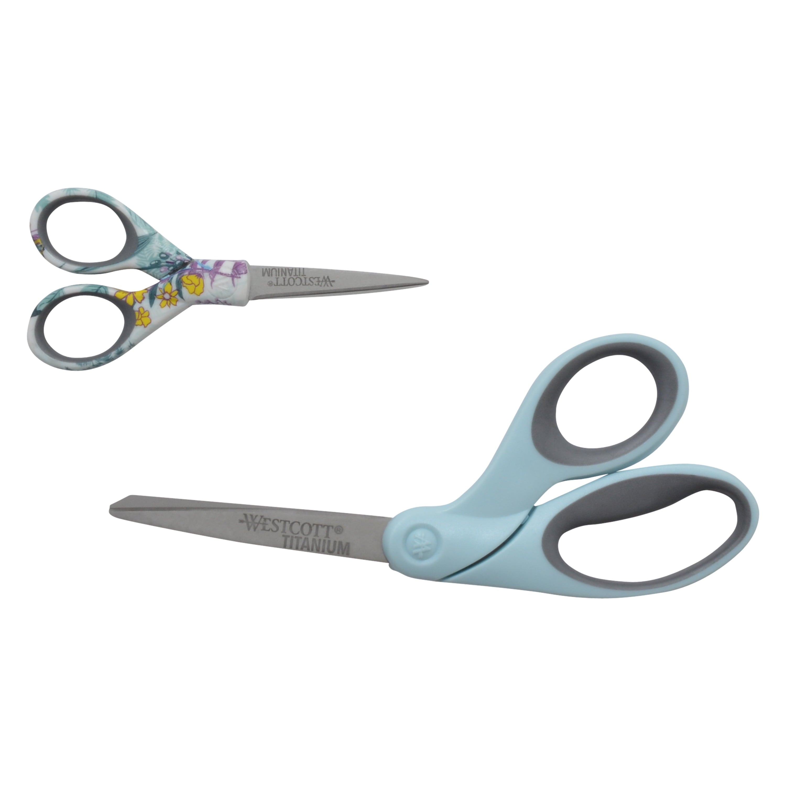 Westcott Sewing Scissor Set, Titanium, 8”, 5”, for Craft, Multicolor, Blue/Floral, 2-Pack