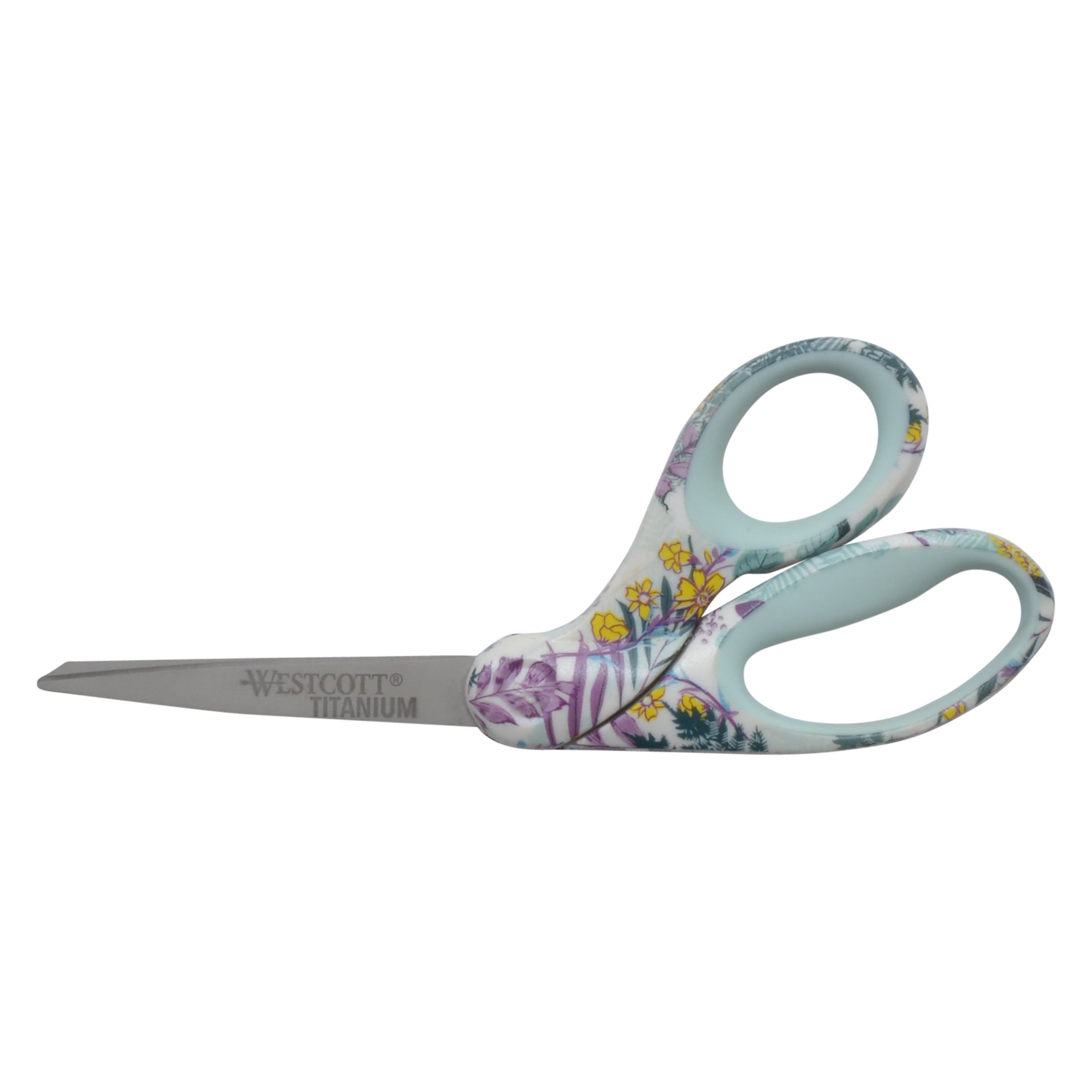 Westcott Sewing Scissors, 8", Fashion, Titanium, Bent, Floral, Multicolor,1-Count