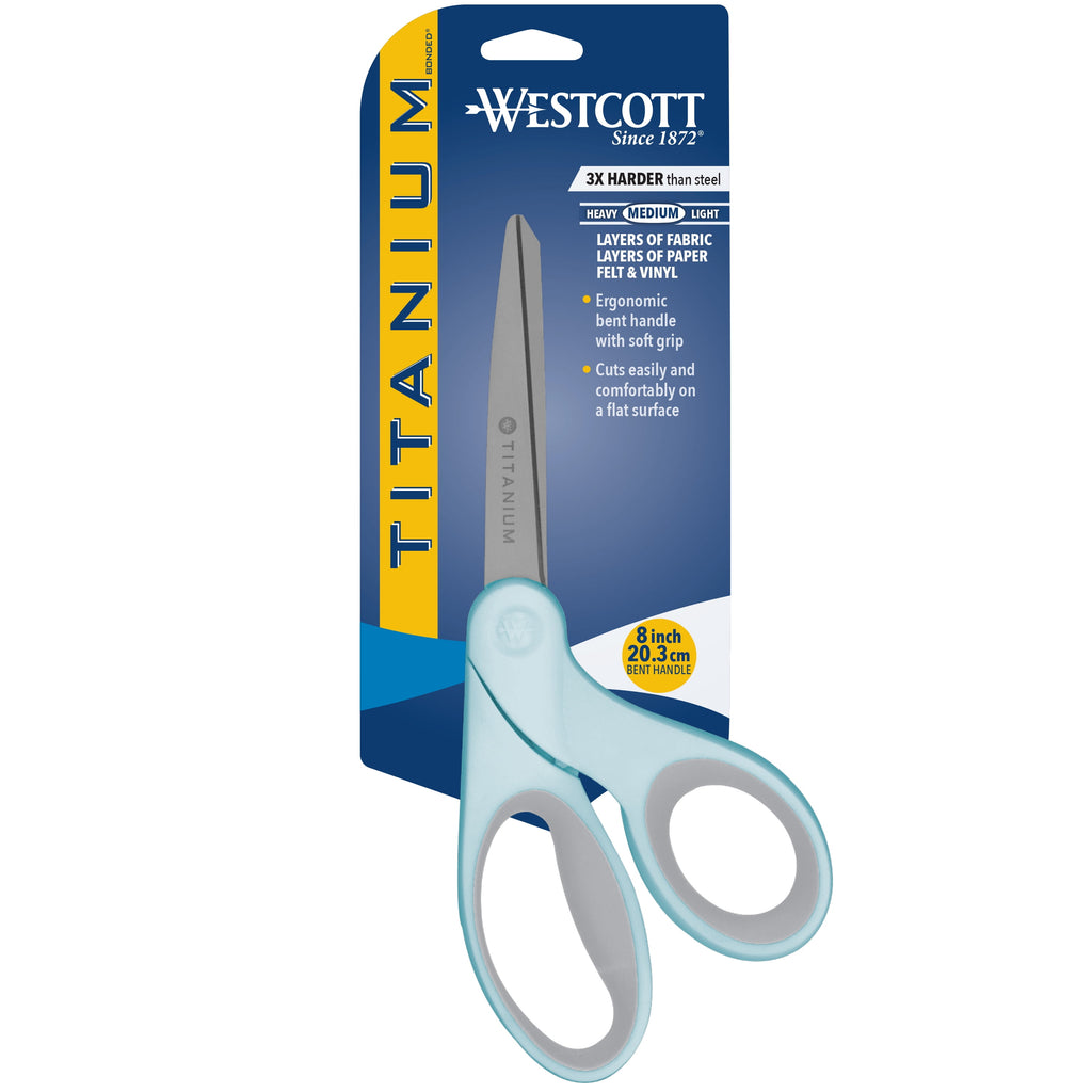 Westcott Titanium Bonded Sewing Scissors, 8", Bent, Blue, 1-Count