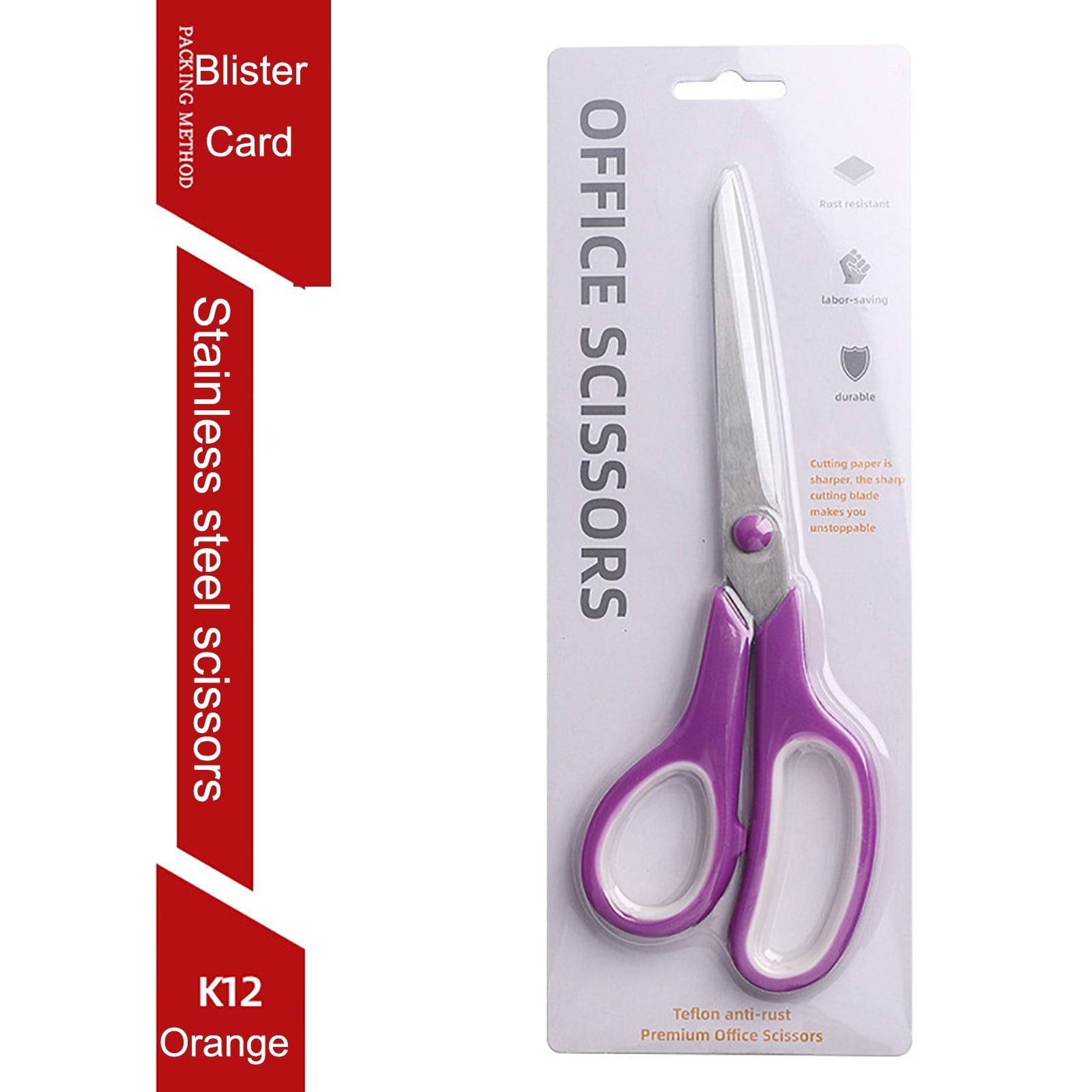 Stainless Steel Multifunctional Scissors Set, Two-Color Anti-Slip Comfort Grip Scissors, Student Scissors for Handicraft Home Teaching Office Use Purple