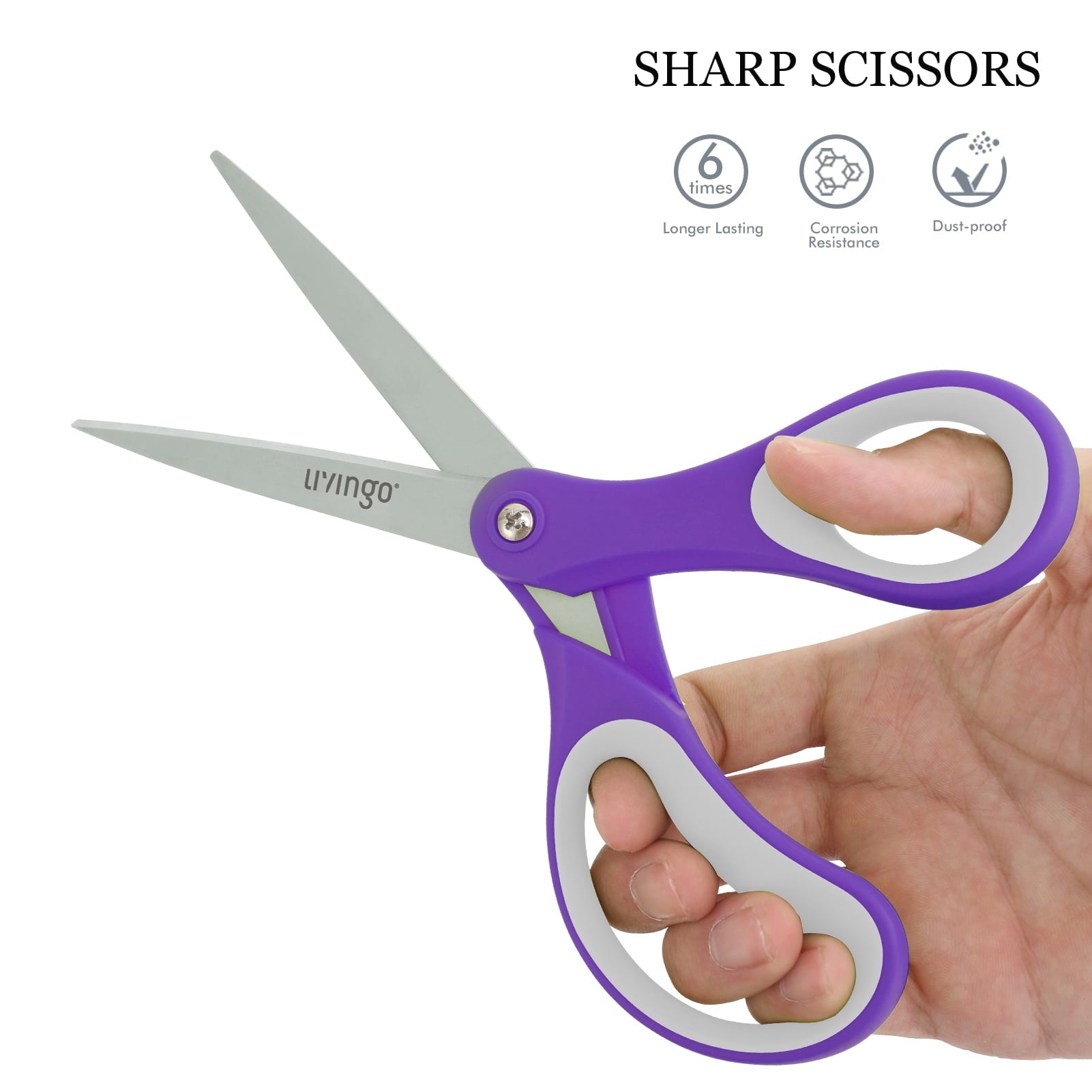 LIVINGO 36 Pack Office Scissors, 8” Sharp Bulk Scissors All Purpose Crafting Purple Green Gray