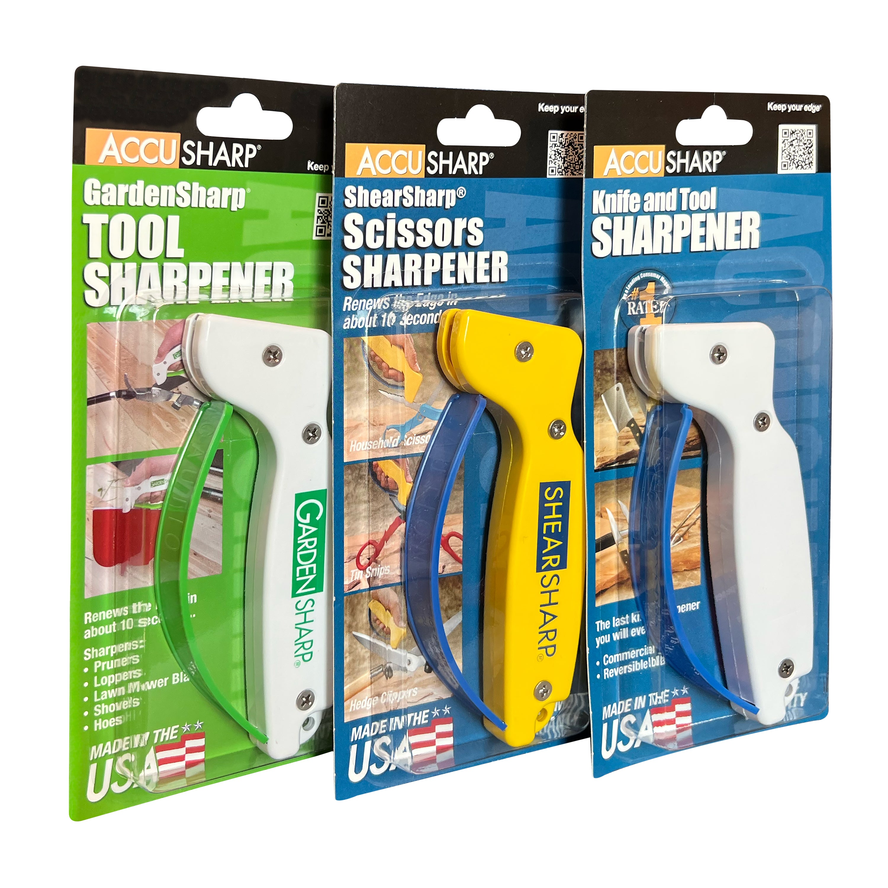 AccuSharp Sharpener for Knives, Garden Tools, Shears, Axes, and More (3-Pack Knife, Gardening Tool & Scissor Sharpener)