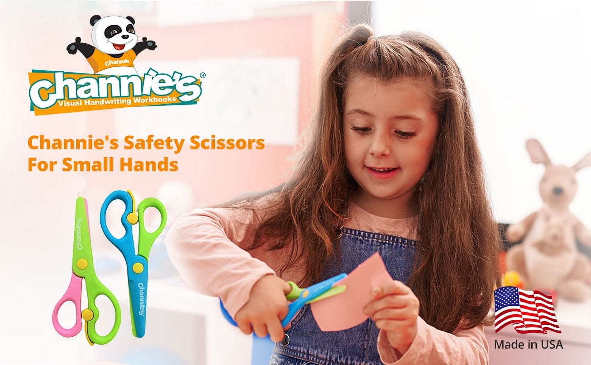 Channie's Safety Scissors for Small Hands (Ages 3-5) - Kid-Safe Plastic Training Scissors for Preschoolers, Child Hand-Eye Coordination Development, Kids Scissors, Toddler Safety Scissors (2 pack)