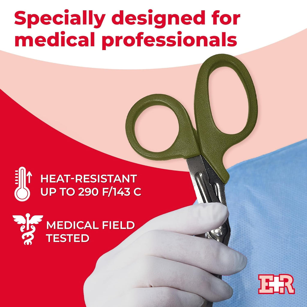 Ever Ready First Aid Autoclavable Titanium Bonded Bandage Shears 7 1/4" Bent - Olive Drab Green - 1 Pack