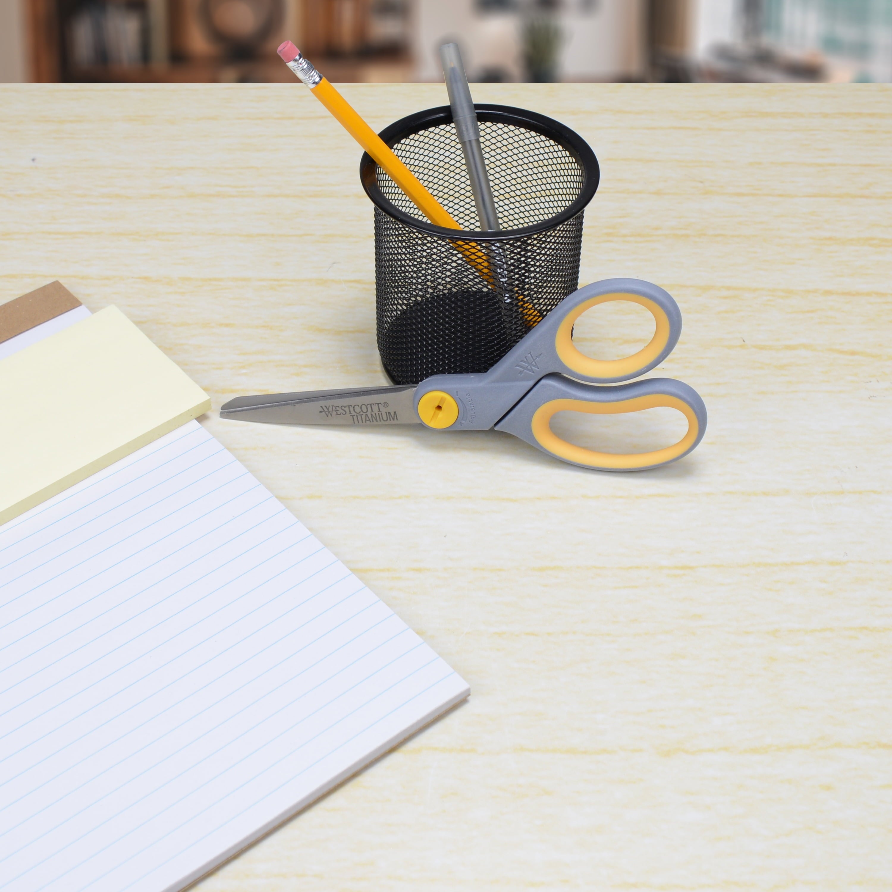 (2 pack) Westcott Titanium Bonded Adjustable Glide Scissors, 8", Grey & Yellow, for Office, 1-Count