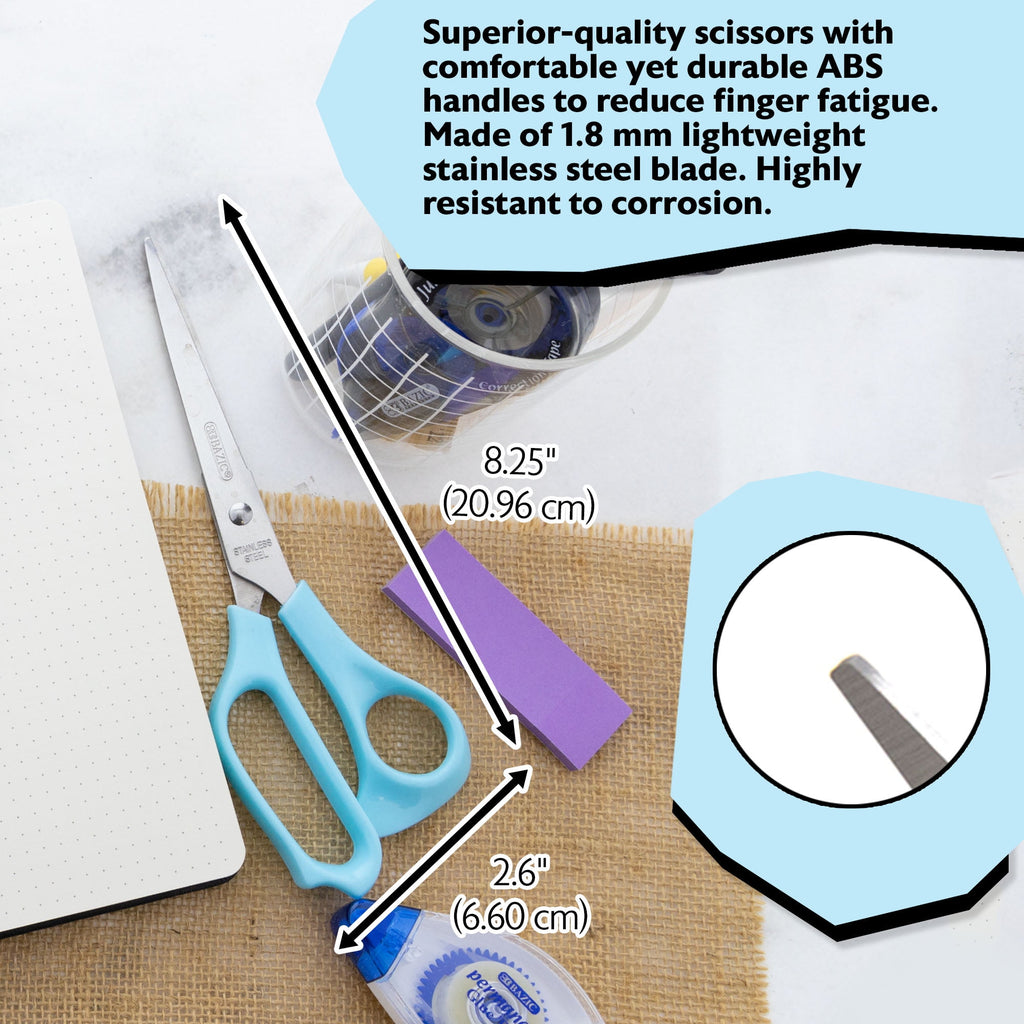 BAZIC 8" Pastel Stainless Steel Scissors, Straight Handle Sharp Blades, 24-Pack