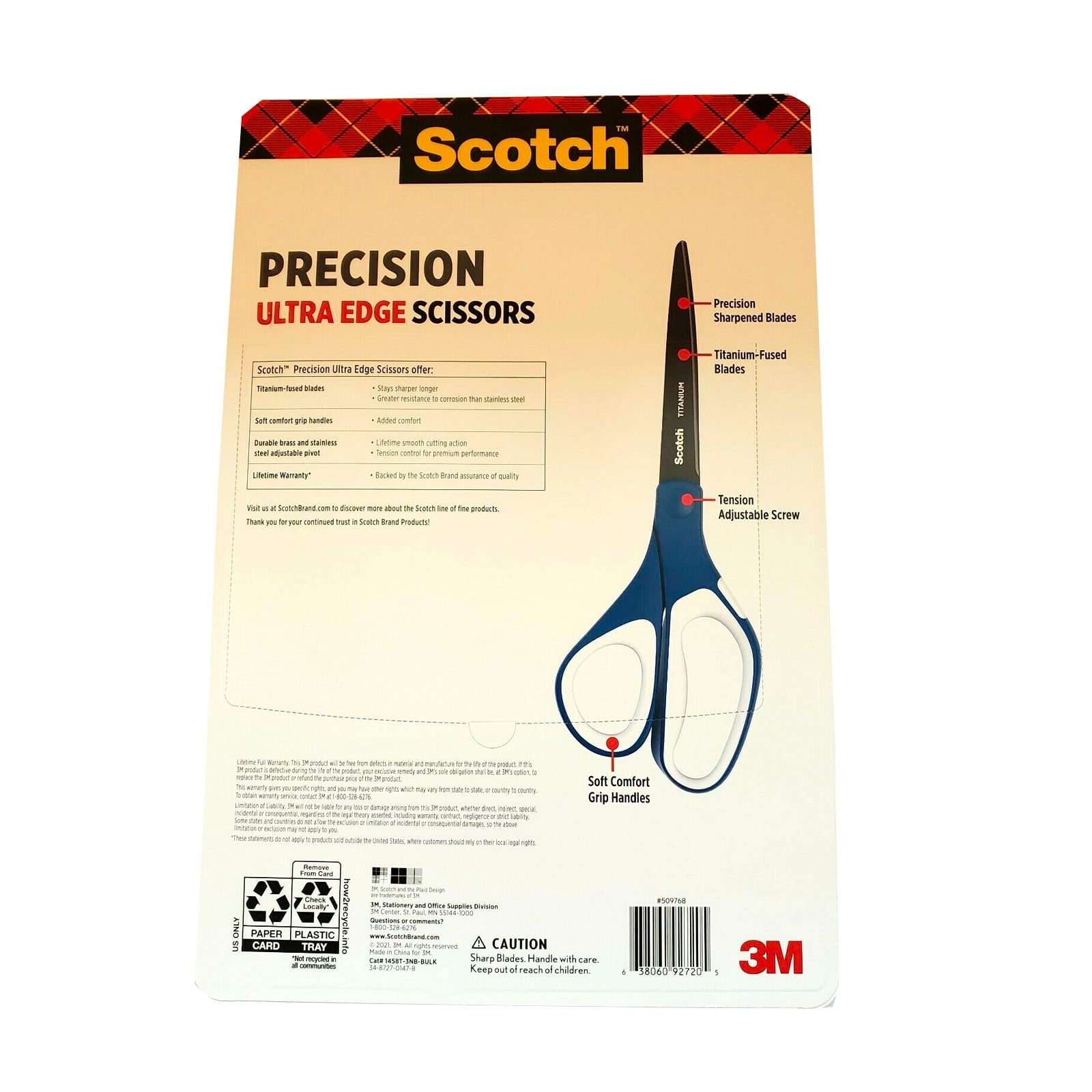 Scotch Precision Titanium Fused Scissors, 8", Assorted, 3 Count, 3 Pack