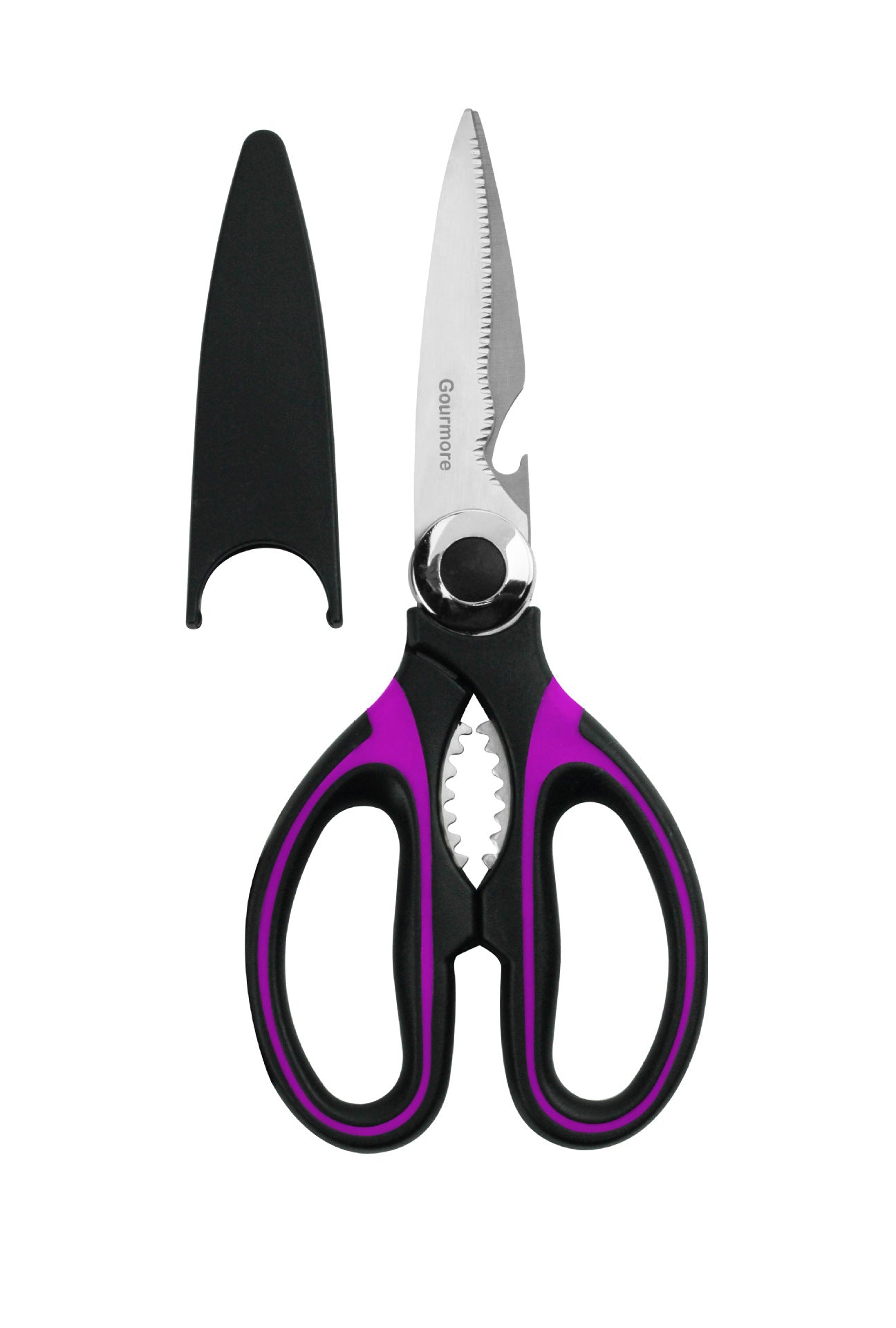 Premium Kitchen Scissors Multi-Purpose Sharp Blades with Protective Cover for Chicken, Poultry, Fish, Meat, Bones, Vegetables, Herbs, Bottle opener,Nuts Shell Cracker, and BBQ