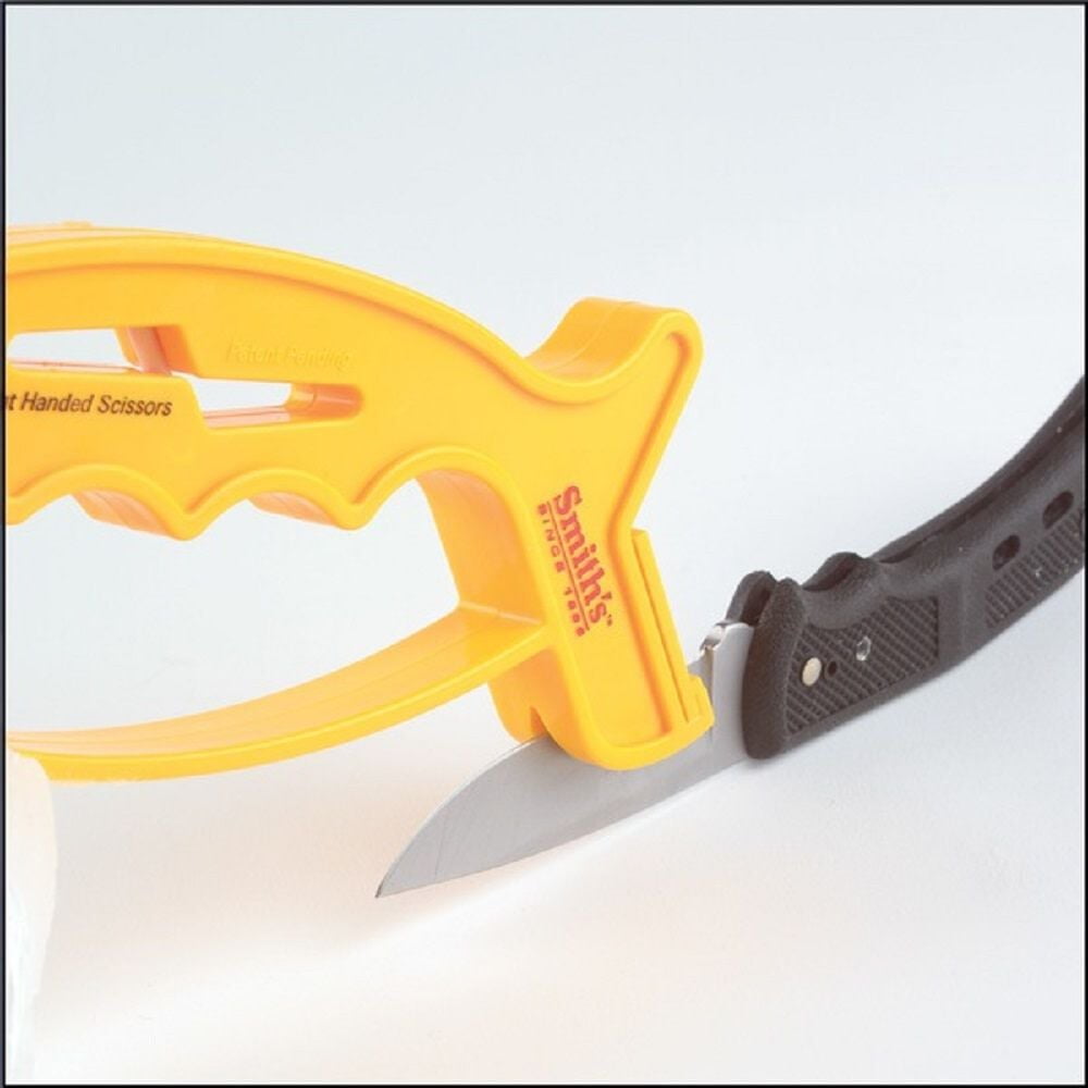 Smith’s JIFF-S 10-Sec Knife & Scissors Sharpener - Right & Left-Handed Scissors - Carbide Blades - Outdoor Sharpener for Pocket, Hunting, Fishing & Kitchen Knives - Handheld Pullover Sharpener
