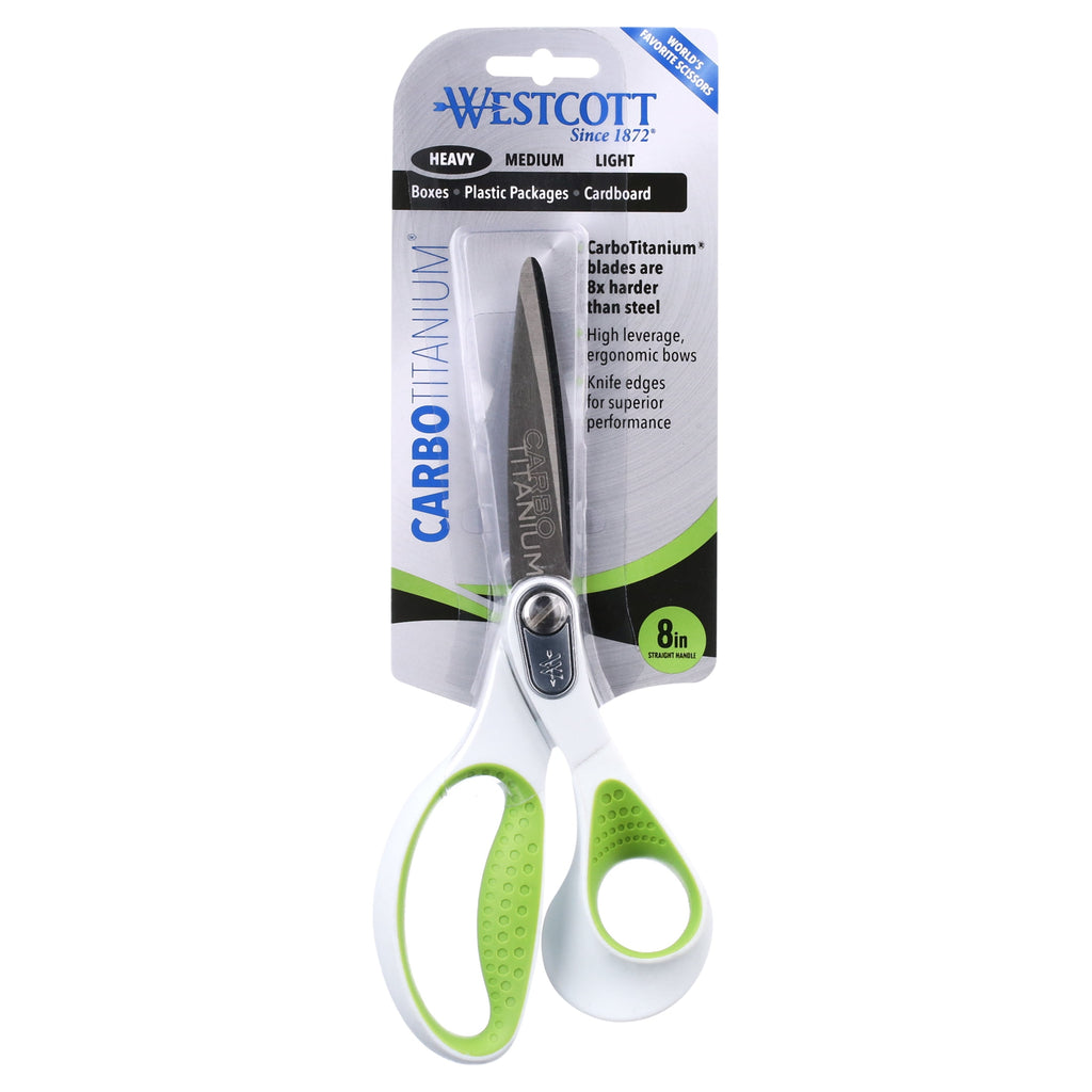 Westcott Carbo Titanium Straight Scissors, 8", Straight, for Office, High School Educational Level, White 1-Count