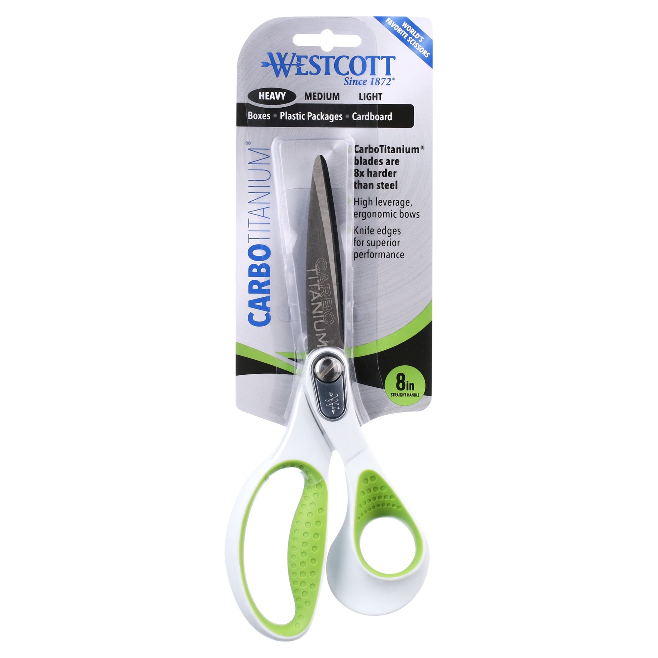 Westcott Carbo Titanium Straight Scissors, 8", Straight, for Office, High School Educational Level, White 1-Count