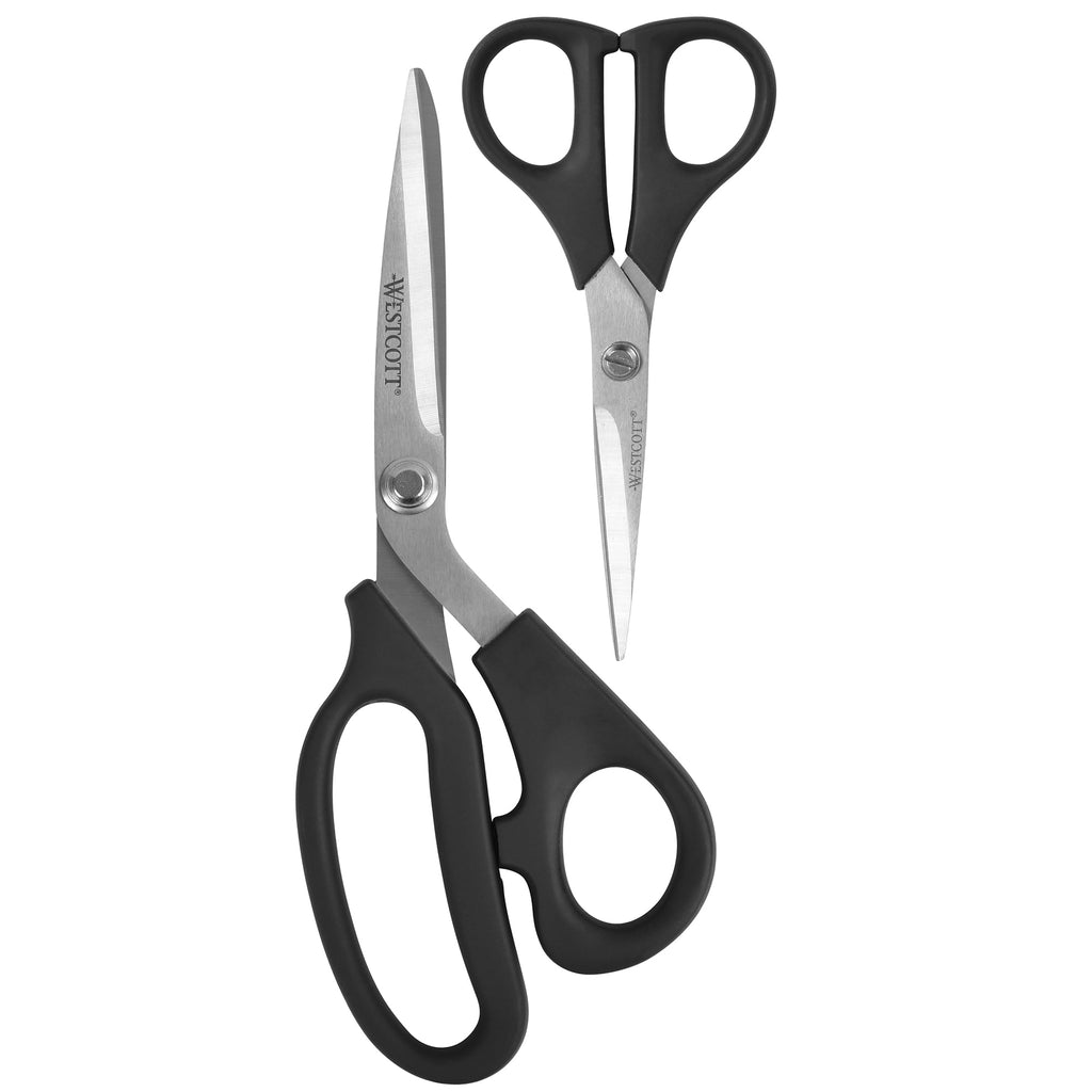 Westcott Multipurpose Scissors, All Purpose Plus, 8", Bent, 5", Straight, Black, for Office, 2-Piece