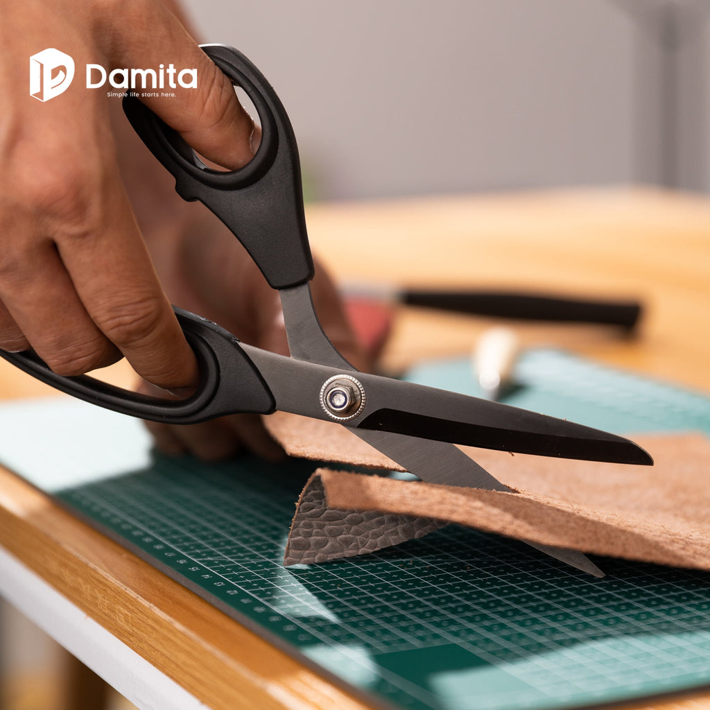 Damita 8.5" Heavy Duty Sewing Scissors - Black Titanium Coated, Premium Forged Fabric Scissors