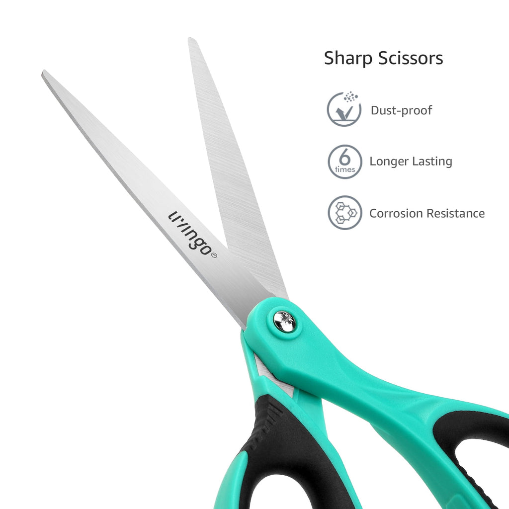 LIVINGO Scissors All Purpose, 8.5” 3 Pack Sharp Shears for Office Home Cutting Red Gray Blue