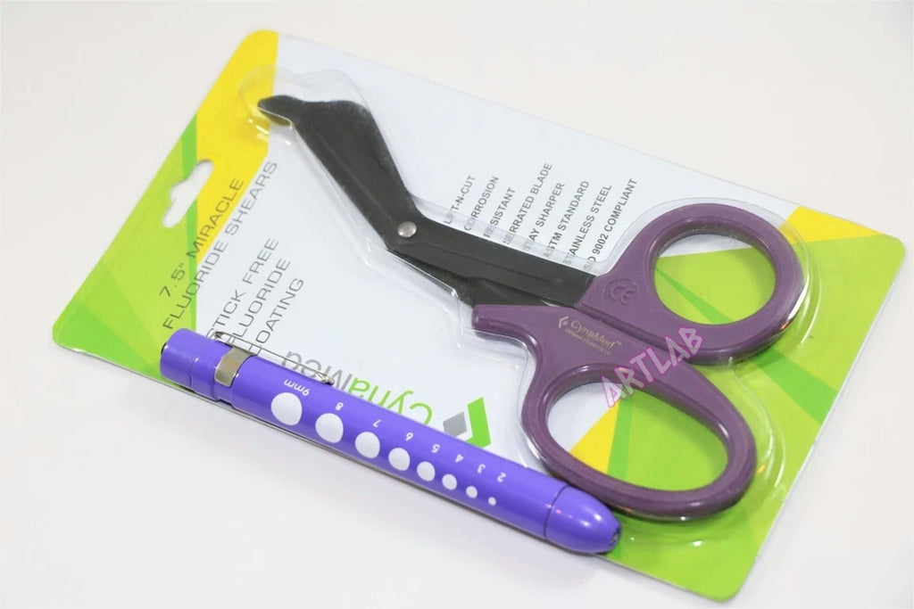 Serrated Fluoride Coated Bandage Utility Shears 7.5" With 1 Reusable Penlight