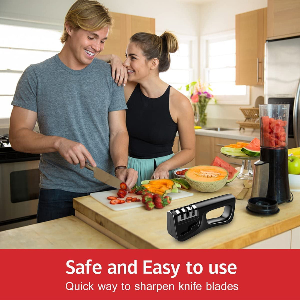 Hottest Knife Sharpener,4-in-1 Kitchen Chef Knife and Scissors Sharpener, Professional Diamond Rods Expertly Sharpen Steel, Ceramic Knives and Scissors Easily, Manual Knife Sharpeners (Black)