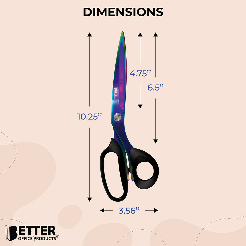 Extra Long Professional Tailor Scissors, Stainless Steel Sewing Shears with Iridescent Blades, 10.25", Titanium Plated Tailoring Scissors for Dressmaking, Leather Cutting, by Better Office Products