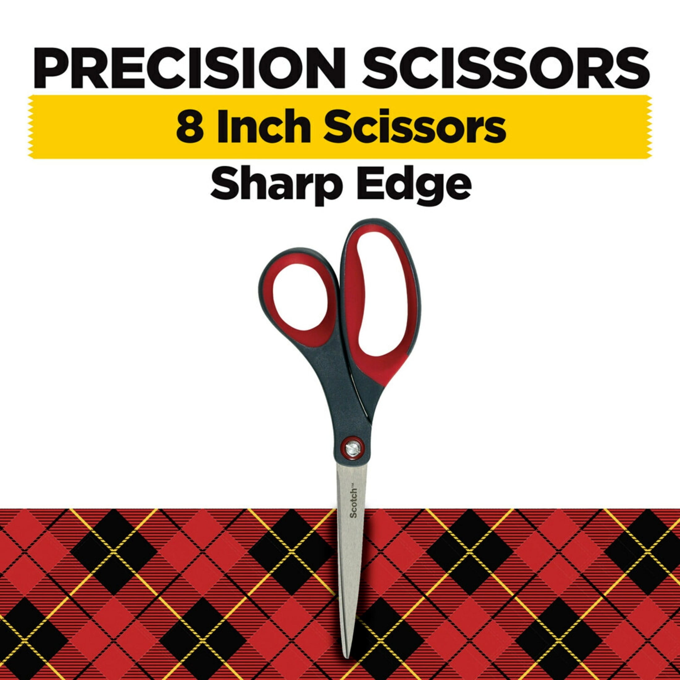 Scotch Precision Stainless Steel Crafting Scissors, 8", Pointed, Red & Gray