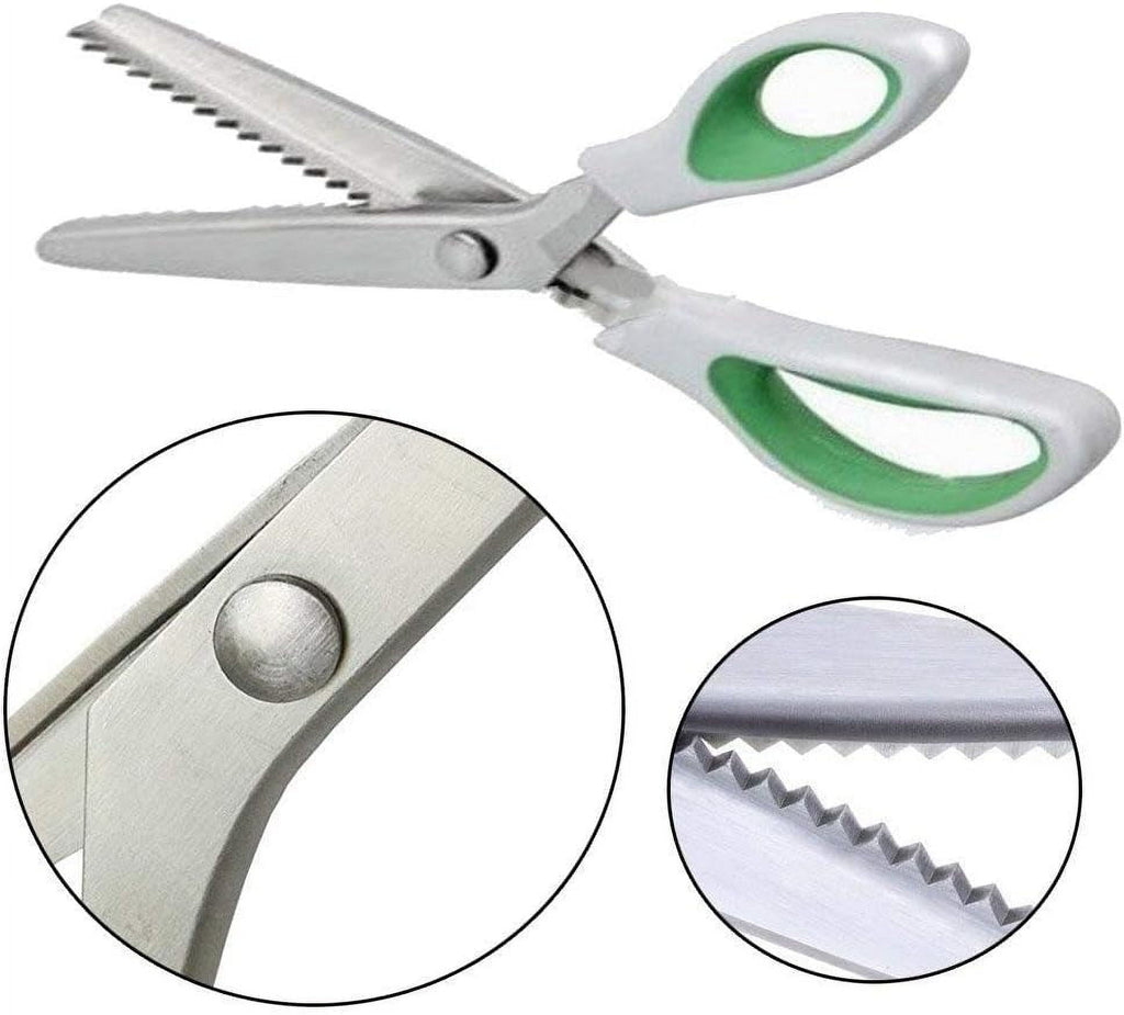 ZHUYING 2 pack Green Pinking Shears Comfort Grips Crafts Zig Zag Cut Sewing Scissors,Professional Handheld Dressmaking