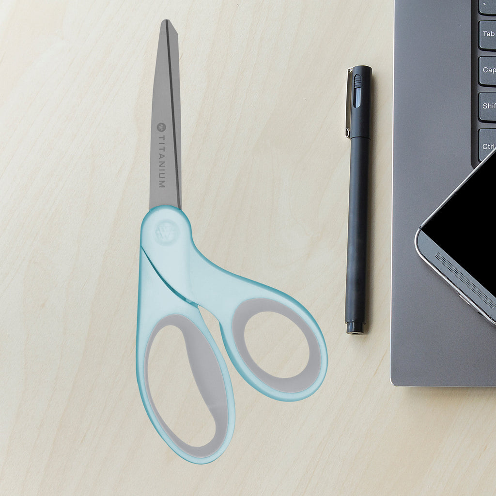 Westcott Titanium Bonded Sewing Scissors, 8", Bent, Blue, 1-Count