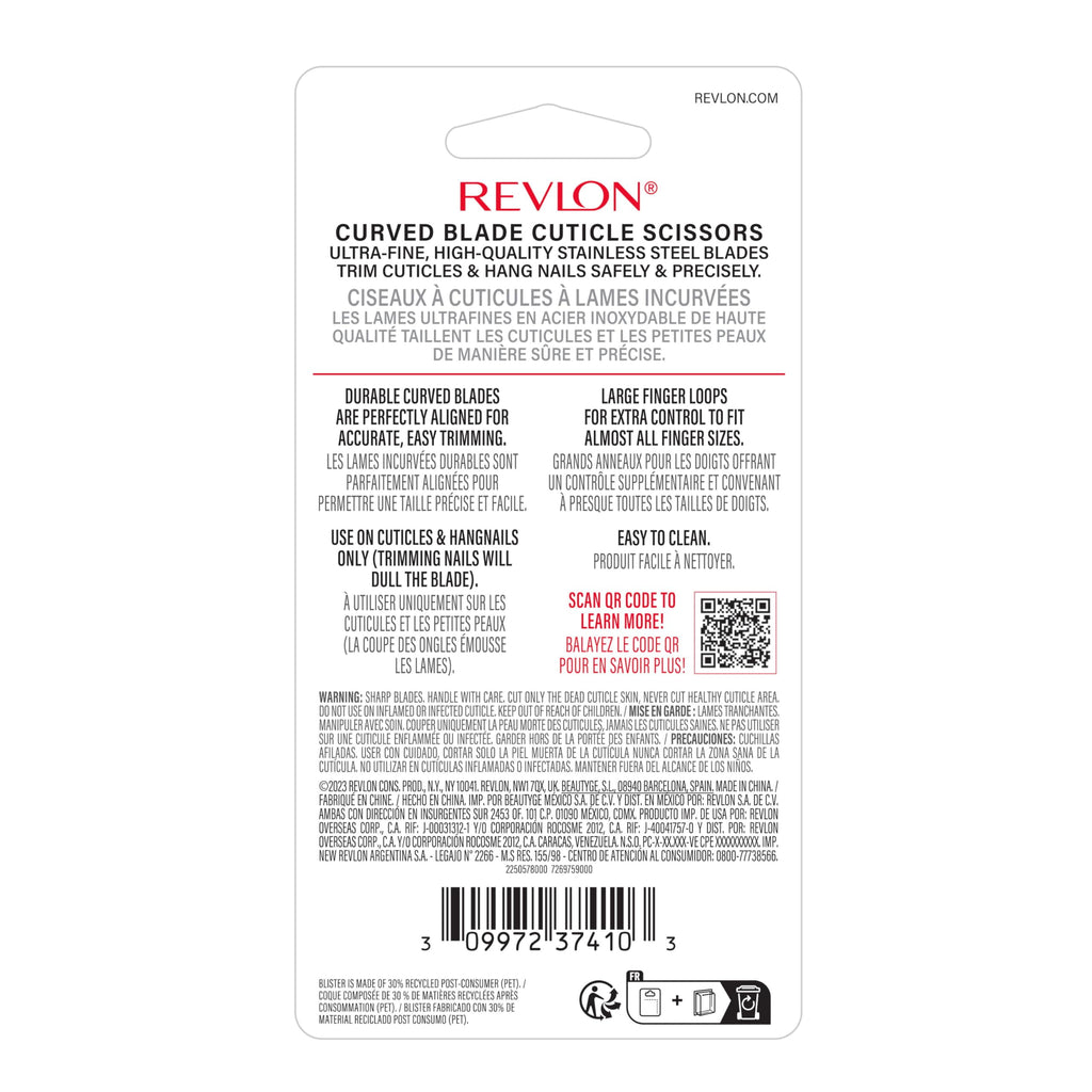 Revlon Cuticle Scissors, Manicure Tool for Safe Nail Care, Hangnail Trimming, Ultra-Fine Stainless Steel Curved Blade, 1 Count