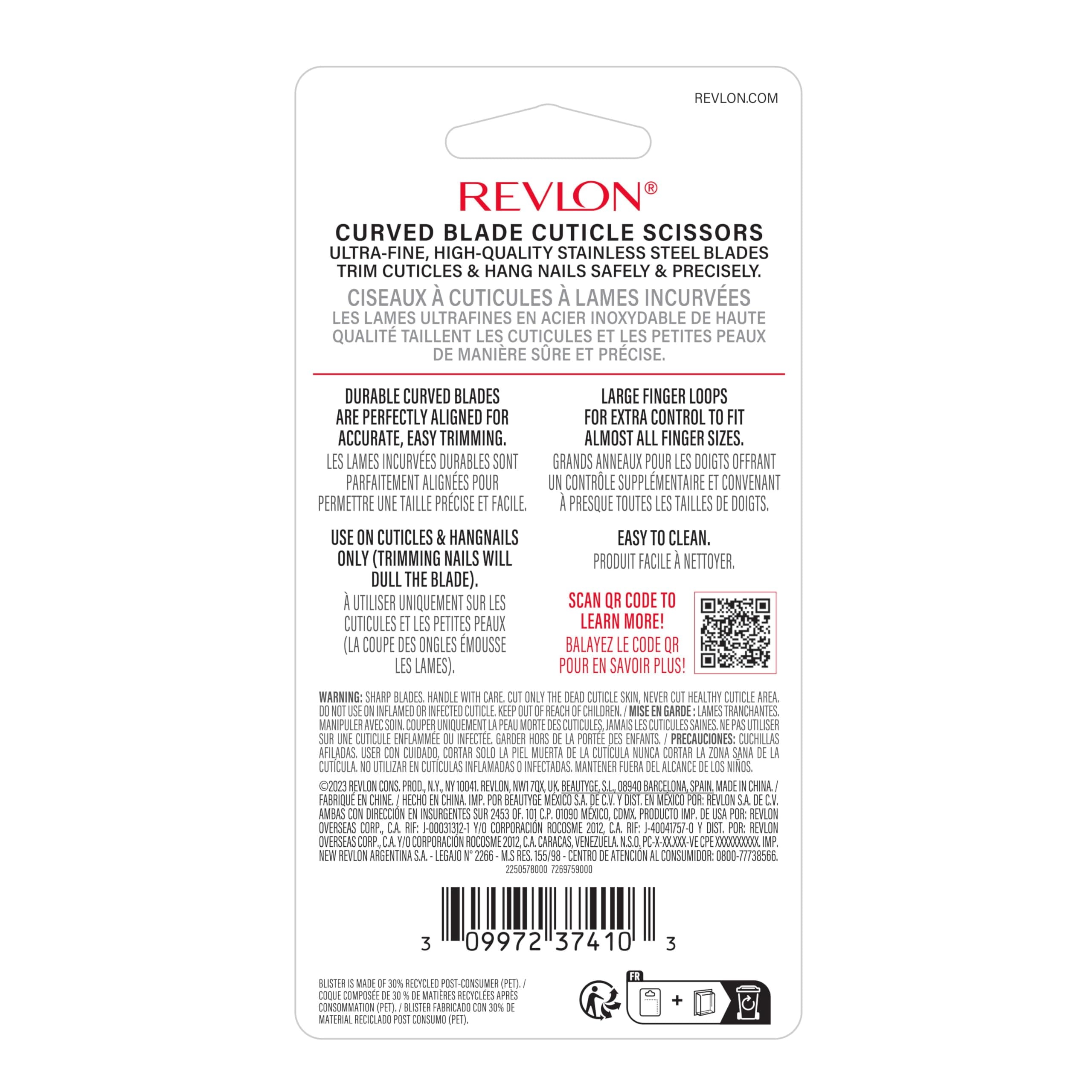 Revlon Cuticle Scissors, Manicure Tool for Safe Nail Care, Hangnail Trimming, Ultra-Fine Stainless Steel Curved Blade, 1 Count