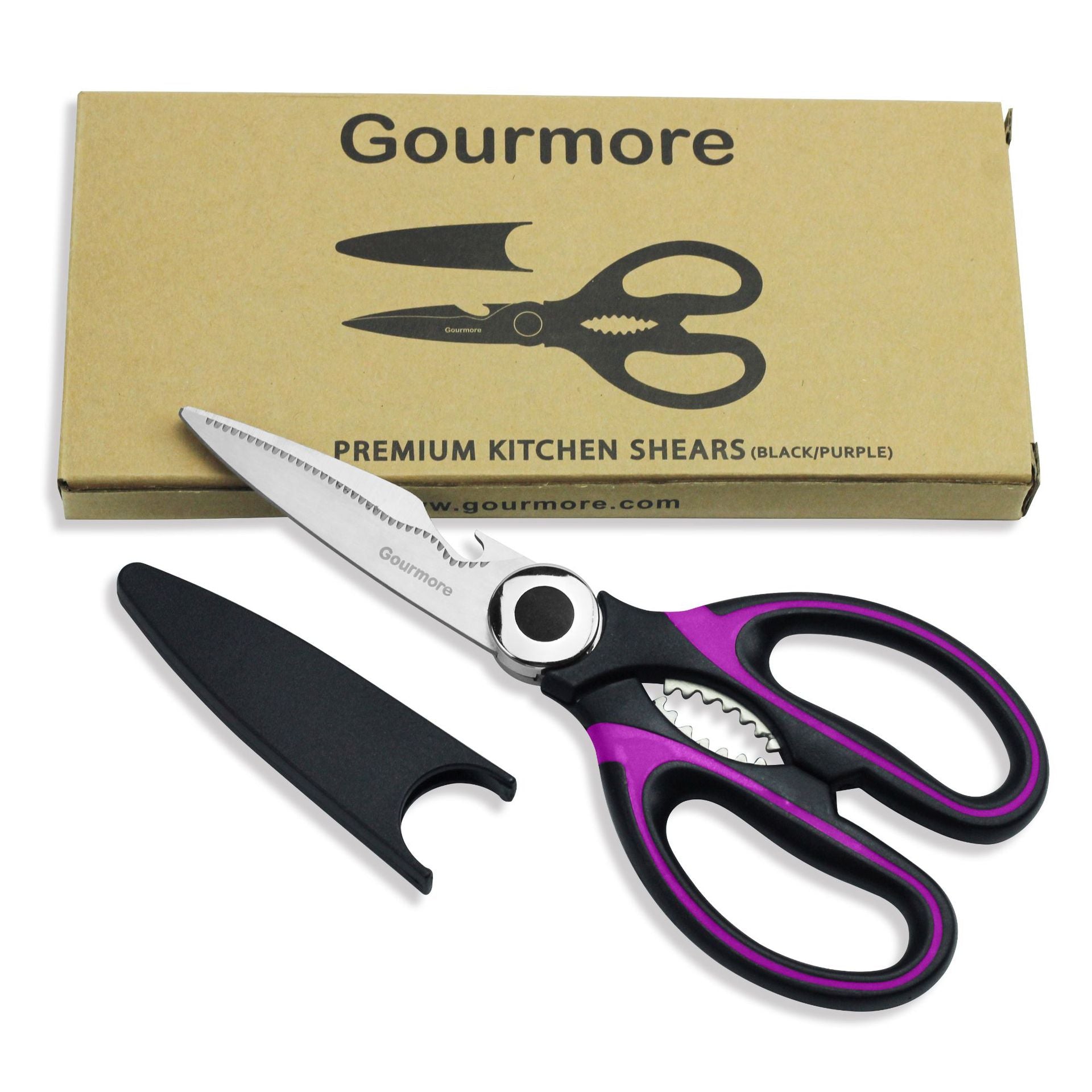Premium Kitchen Scissors Multi-Purpose Sharp Blades with Protective Cover for Chicken, Poultry, Fish, Meat, Bones, Vegetables, Herbs, Bottle opener,Nuts Shell Cracker, and BBQ