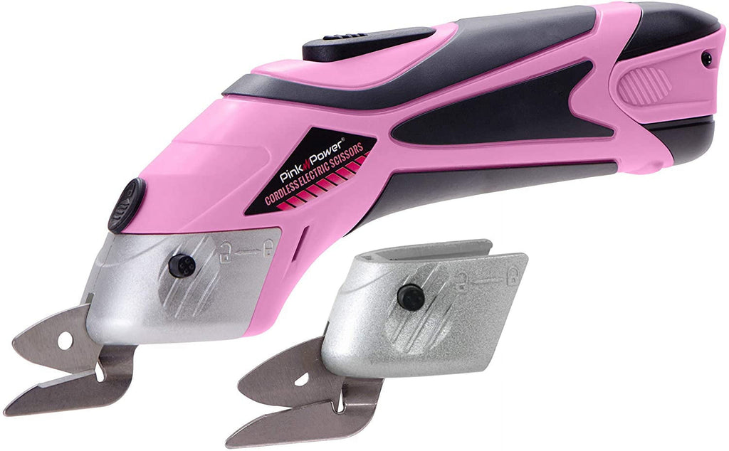 Pink Power Cordless Electric Scissors Fabric Cutter for Crafts, Box, Sewing, Quilting, Carpet, & Scrapbooking - Heavy Duty Rotary Shears Metal Cutting Tool - Automatic Cardboard Cutter Fabric Scissor