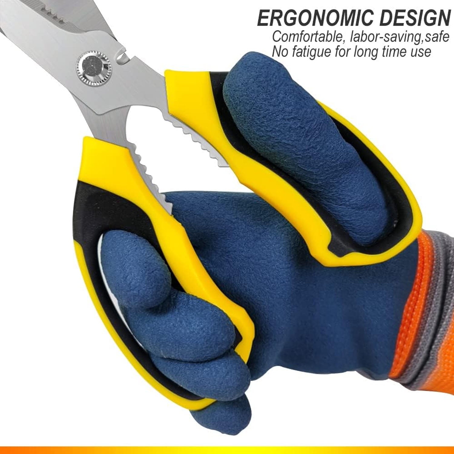 Scissors Heavy Duty 8'', Carpet Scissors, Multipurpose Scissors with Protective Cover, Stainless Steel Serrated Blades, Easy Cutting Cardboard, Leather, Fabric, Wires, Nutcracker