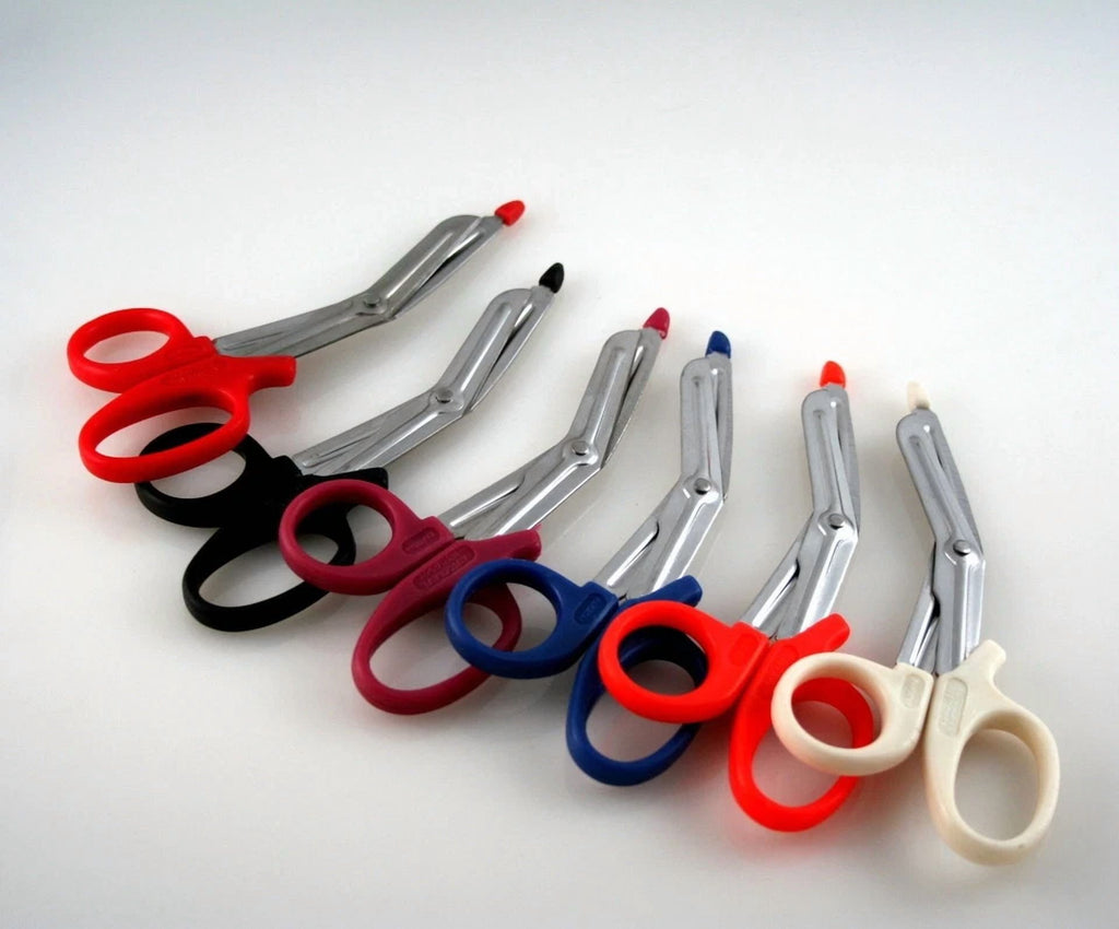 Fyna -8 Pcs Bandage And Utility Scissors 5.5" Red Plastic Finger Rings Serrated Blade