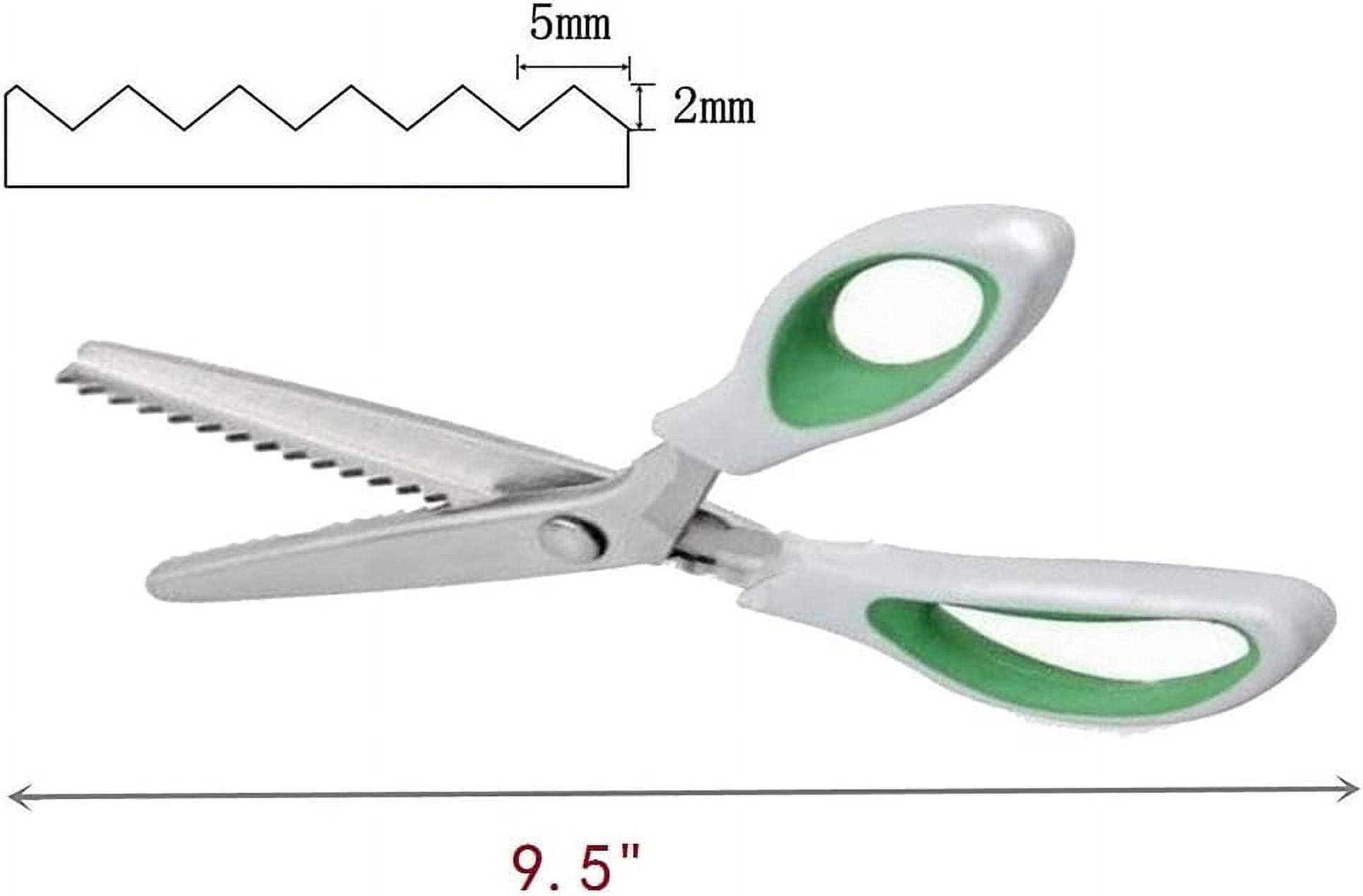 ZHUYING 2 pack Green Pinking Shears Comfort Grips Crafts Zig Zag Cut Sewing Scissors,Professional Handheld Dressmaking