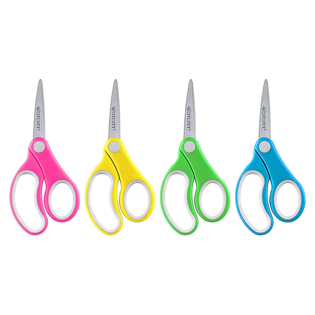 Westcott Soft Handle 5" Kids Scissors Classpack with Storage Rack, Pointed, Pack of 12