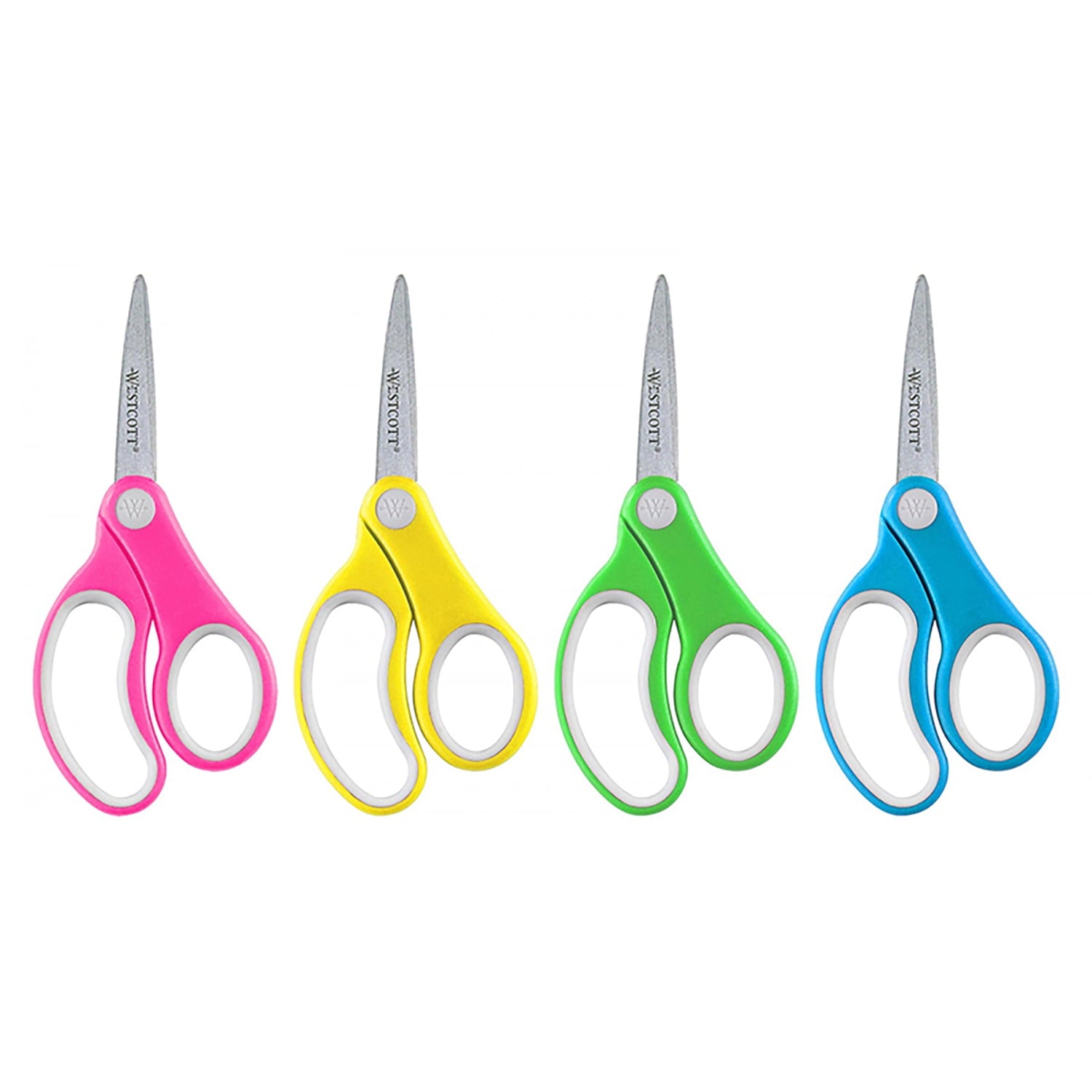 Westcott Soft Handle 5" Kids Scissors Classpack with Storage Rack, Pointed, Pack of 12