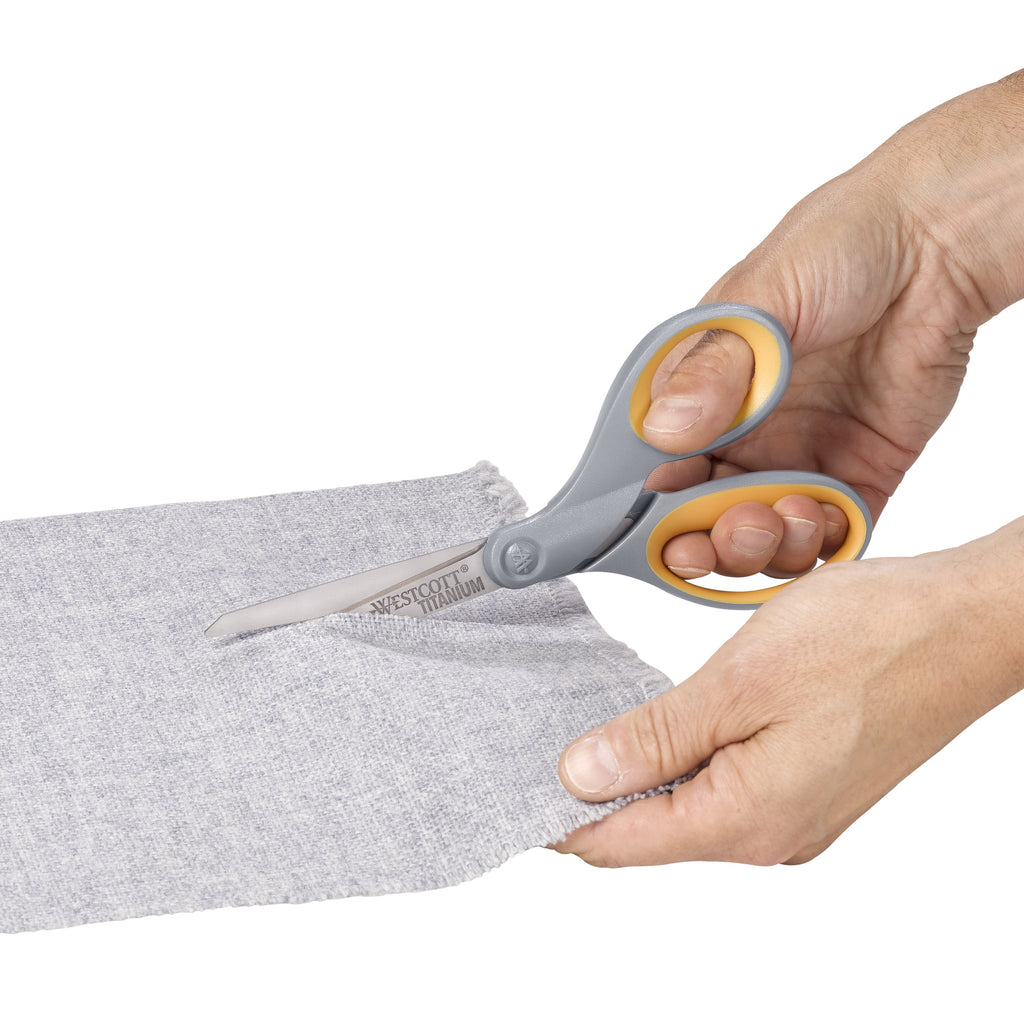 Westcott Titanium Straight Scissors, 7", High School Educational Level, Gray/Yellow, for Office, 6 Pack