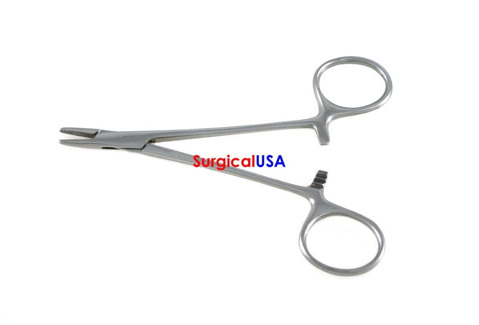 Derf Needle Holder 4.75" Straight Serrated Jaws Ratchet Lock Ring Handle