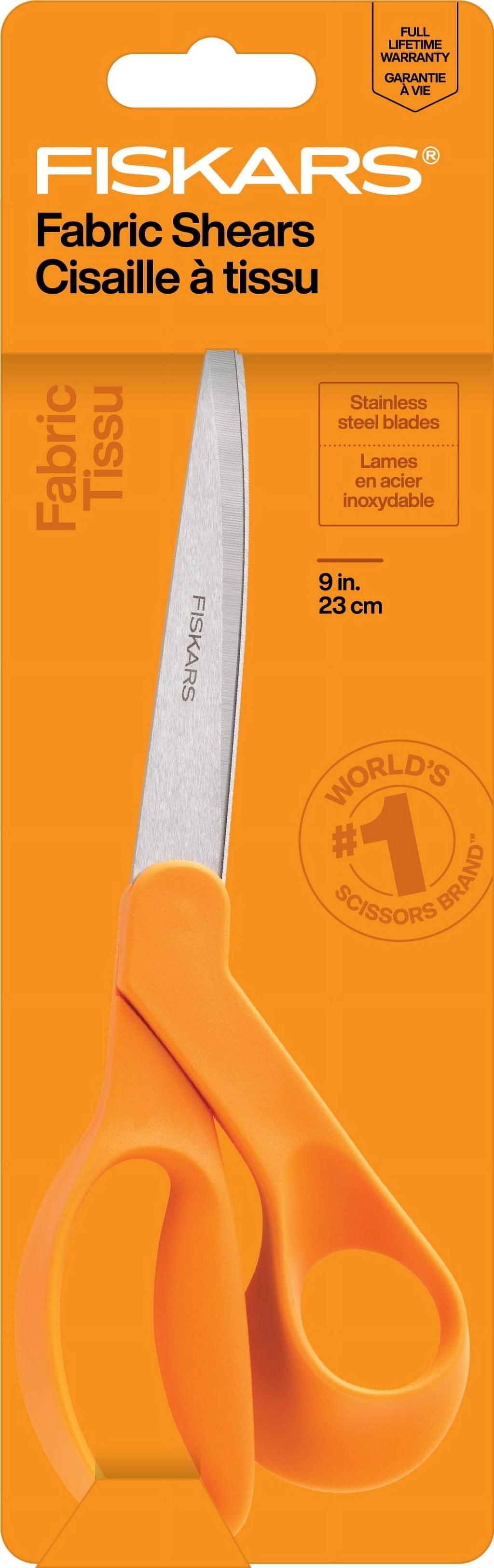 Fiskars Dressmaker Shears, 9", Pointed, All-Purpose Fabric Cutting, Orange