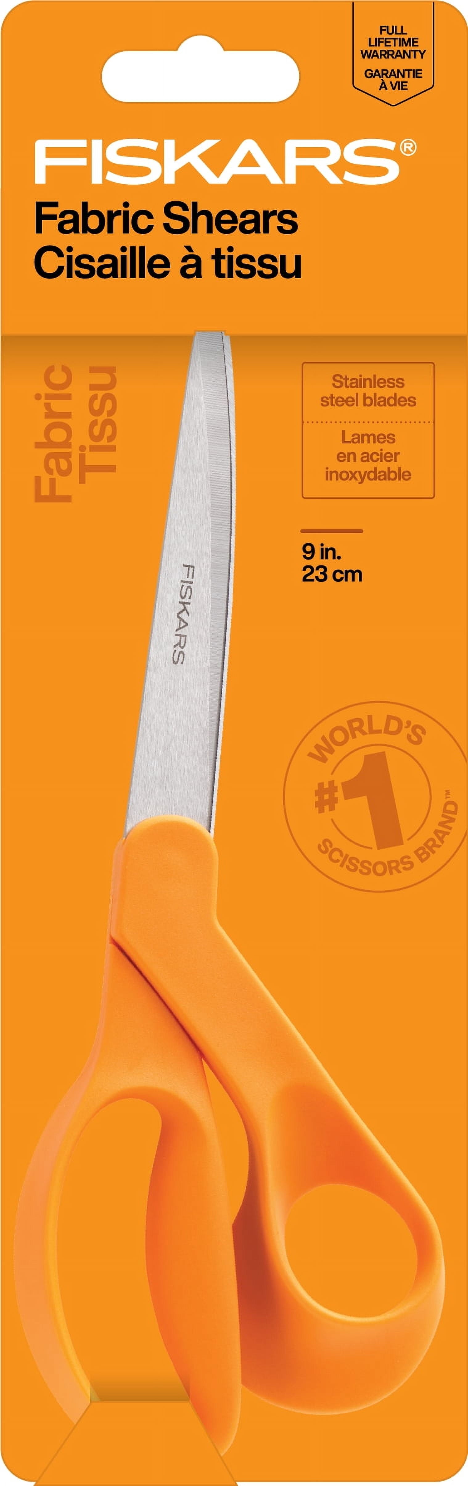 Fiskars Dressmaker Shears, 9", Pointed, All-Purpose Fabric Cutting, Orange