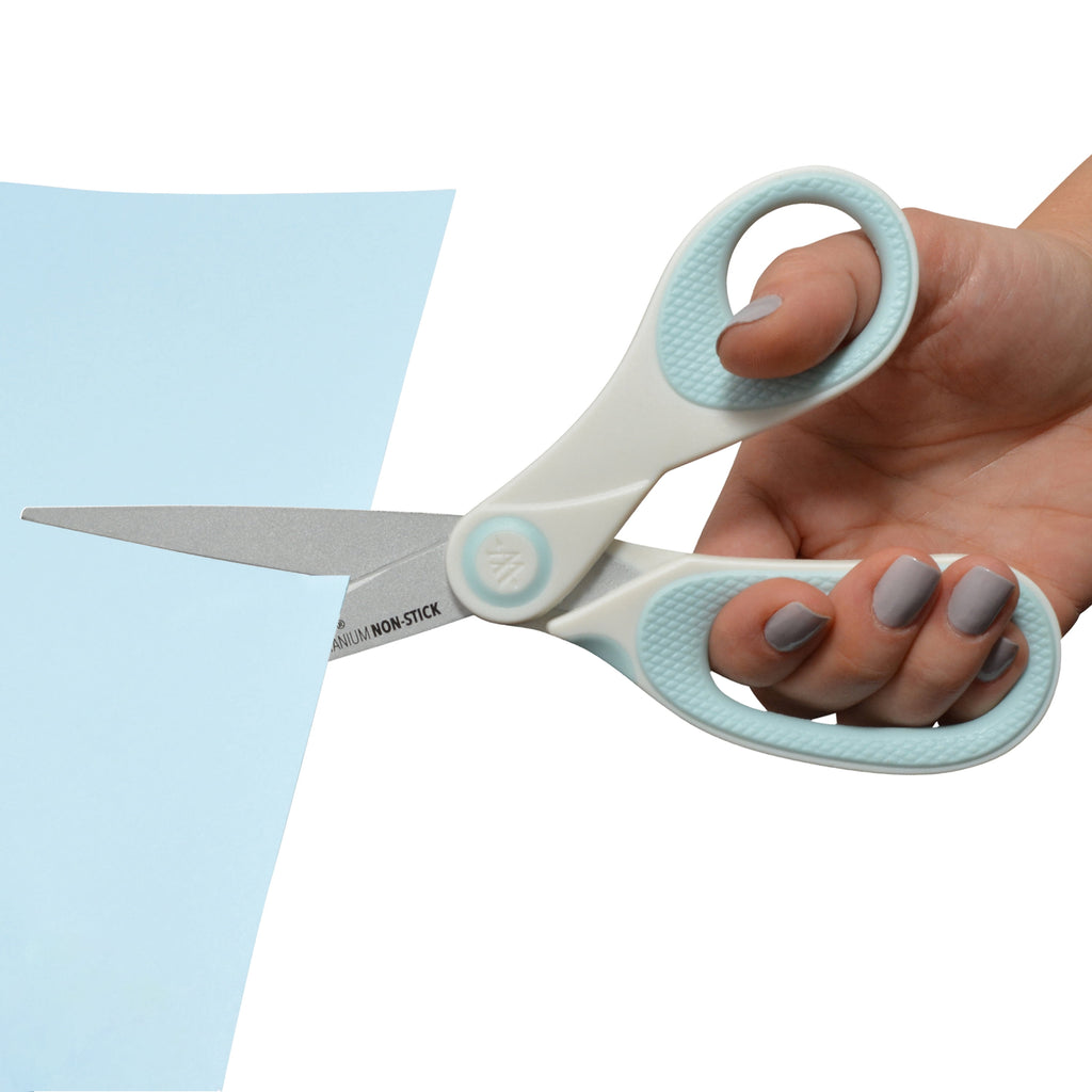 Westcott Carbo Titanium, Non-Stick Scissors, 8", for Craft, White/Blue, 1-Count
