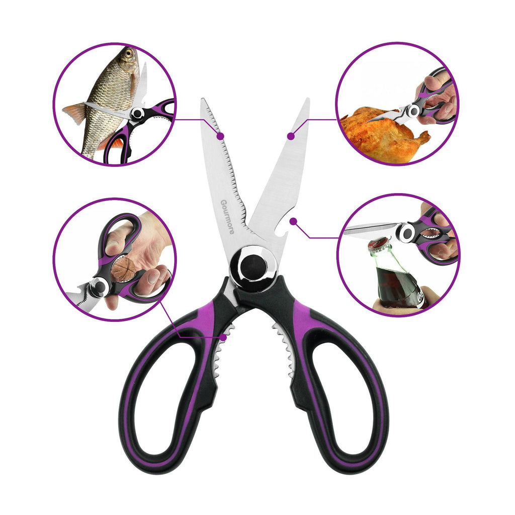 Premium Kitchen Scissors Multi-Purpose Sharp Blades with Protective Cover for Chicken, Poultry, Fish, Meat, Bones, Vegetables, Herbs, Bottle opener,Nuts Shell Cracker, and BBQ