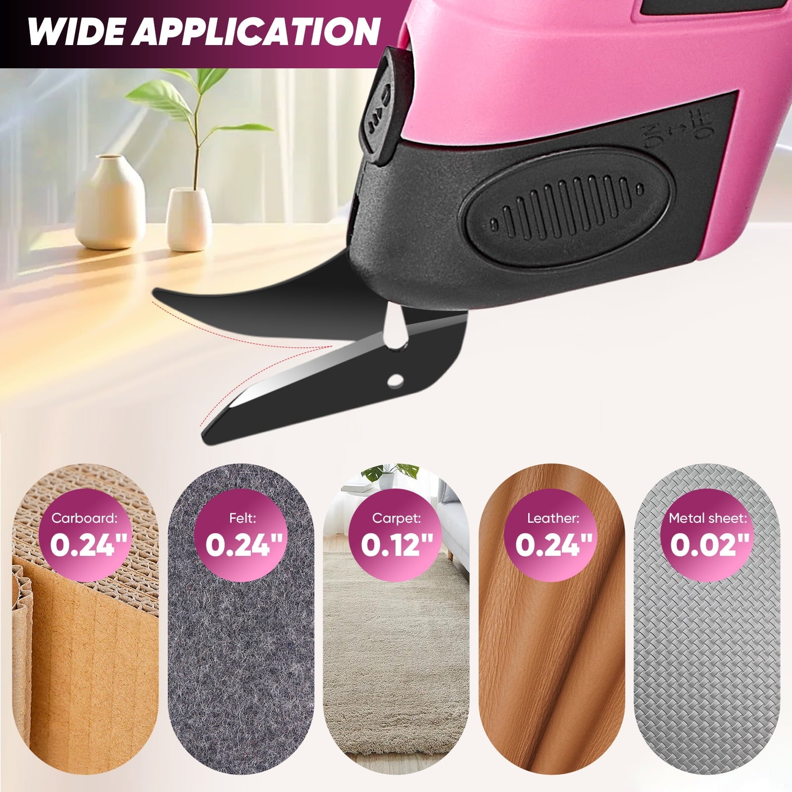 Saker Cordless Electric Scissors, Lightweight, Type-C Charging, Safety Lock, Pink with Storage Bag, 2 Blades for Fabric, Carpet, Leather, Cardboard