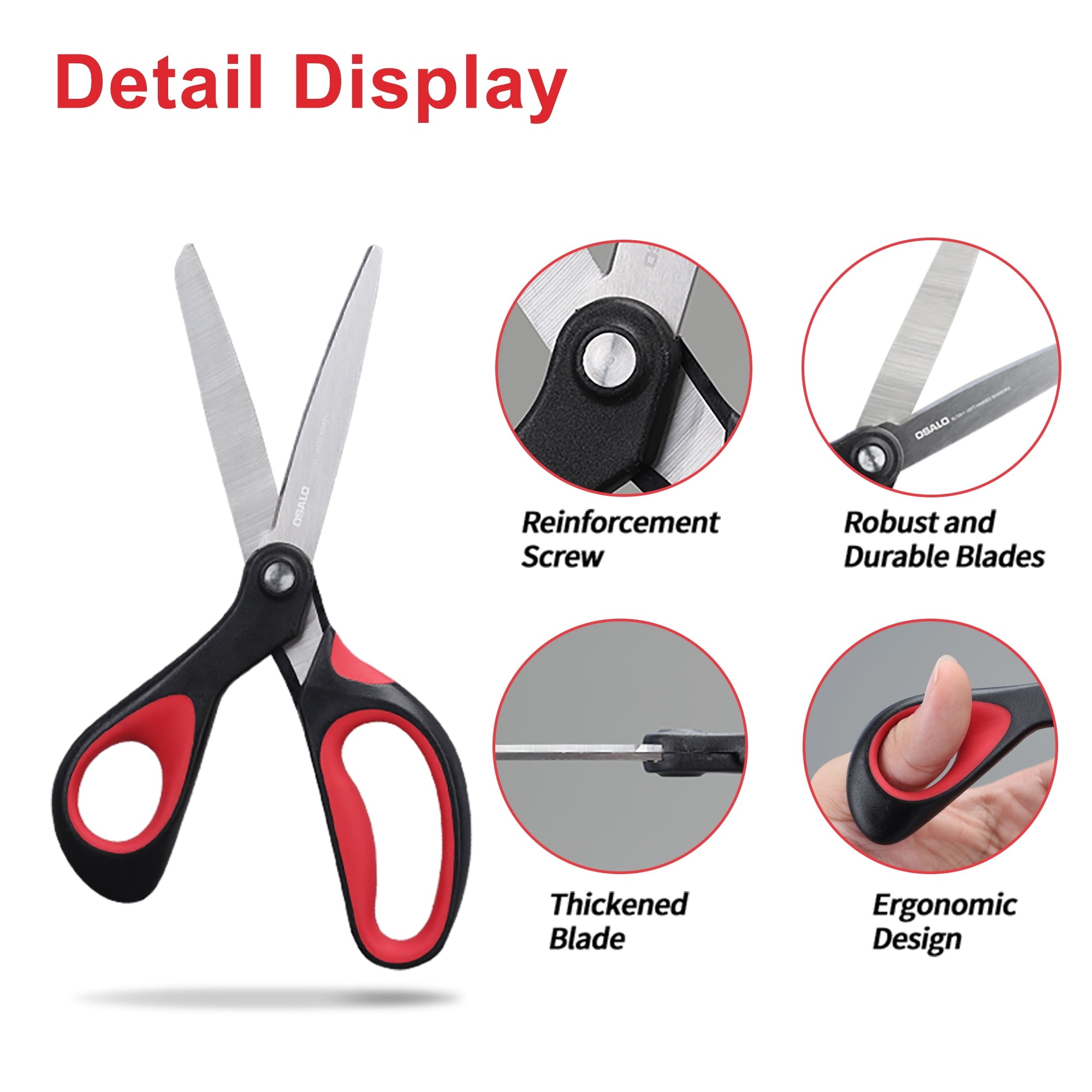 OSALO Scissors Office Left Handed Craft Paper 8.3 inches Blunt Tip Scissors 4 Pack