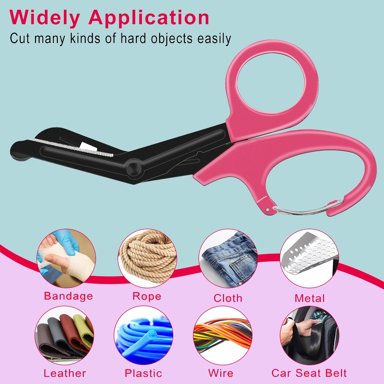 2 PACK Bandage Scissors, Fluoride-Coated Trauma Shears for Nurses,7.5" Non-Stick Stainless Steel Blades Nurses Scissors with Carabiner for Nurses, Doctors, and Nursing Students (Pink)