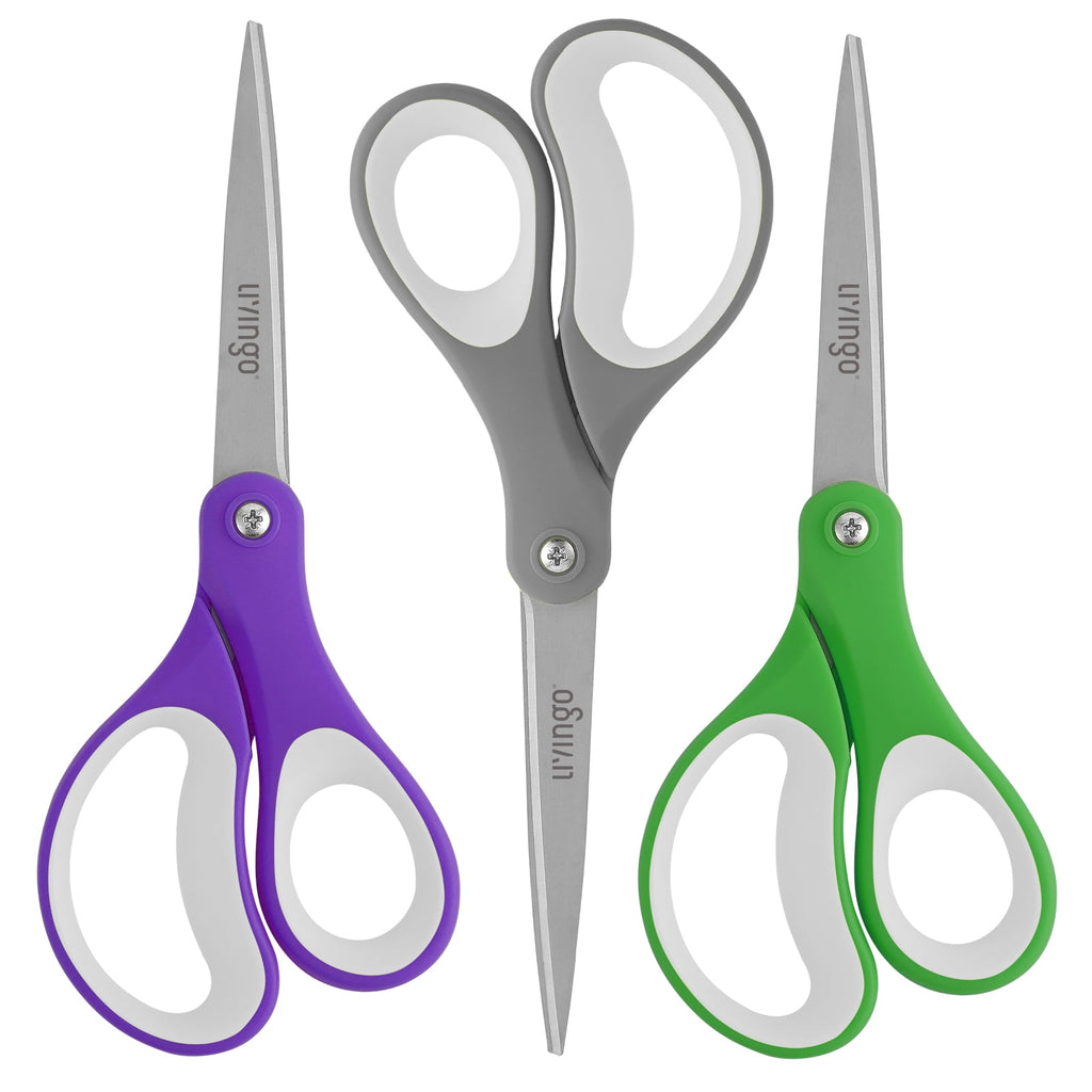 LIVINGO 36 Pack Office Scissors, 8” Sharp Bulk Scissors All Purpose Crafting Purple Green Gray